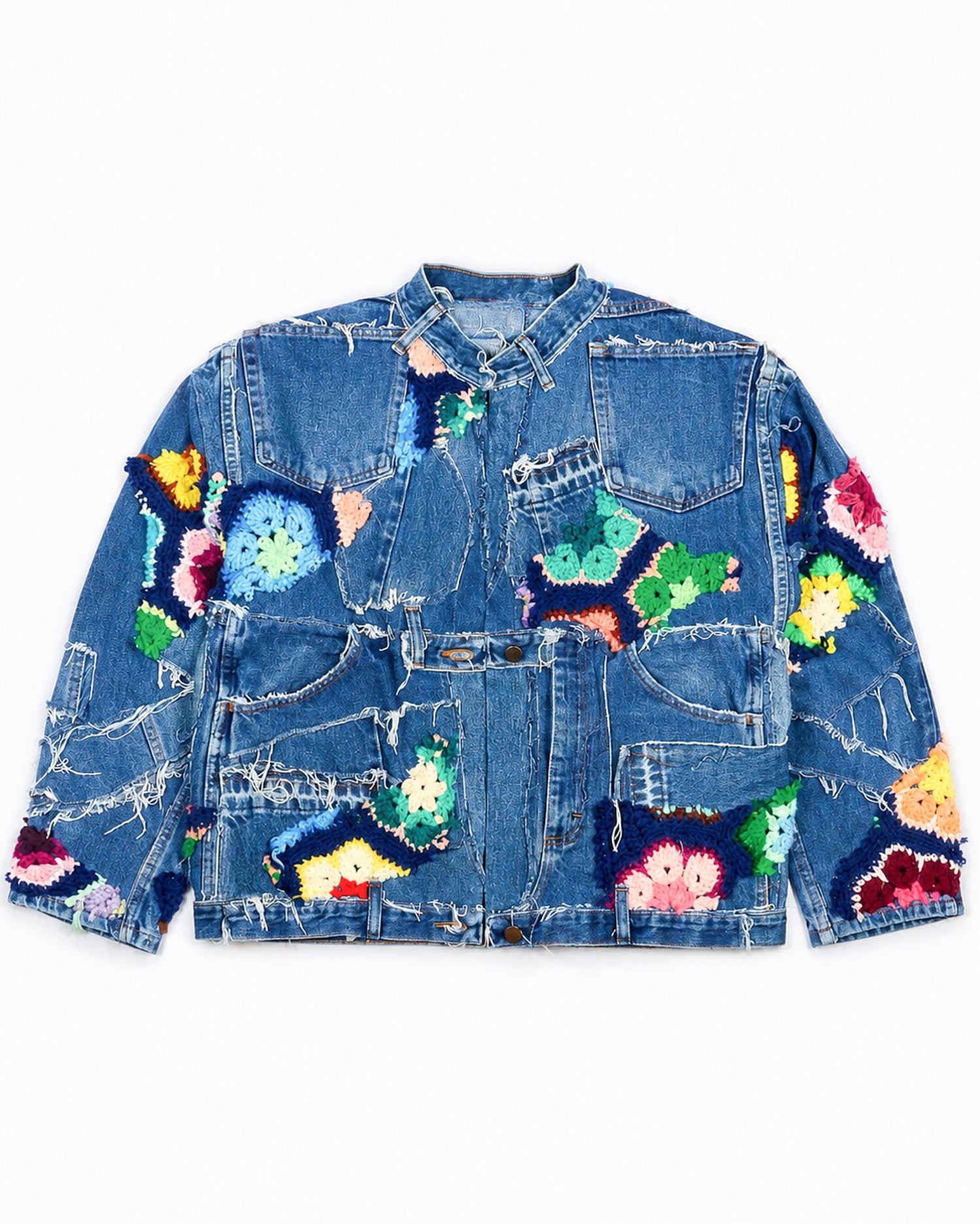 Navy Crochet x Patchwork Denim Jacket