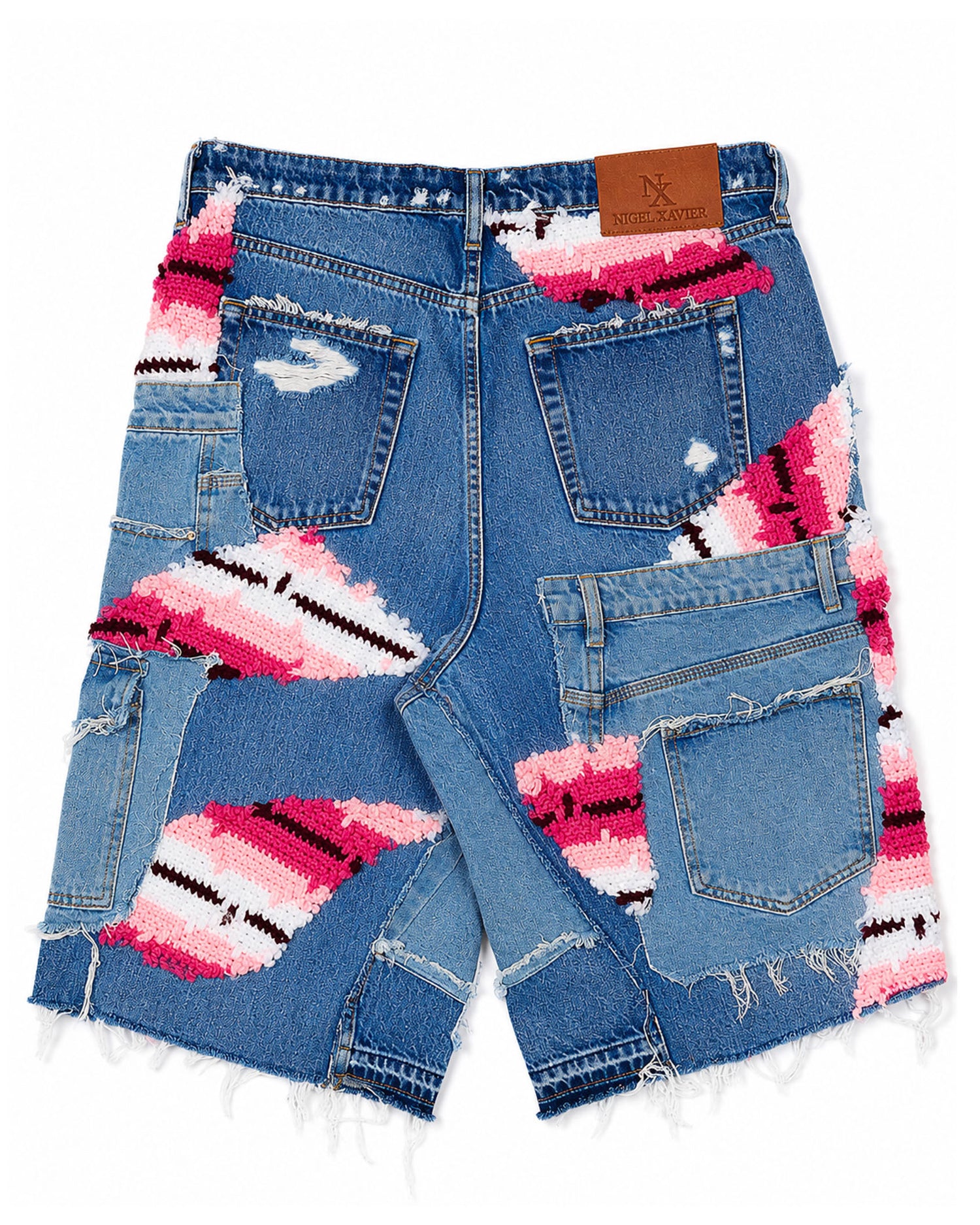 Pink Crochet x Patchwork Denim Shorts