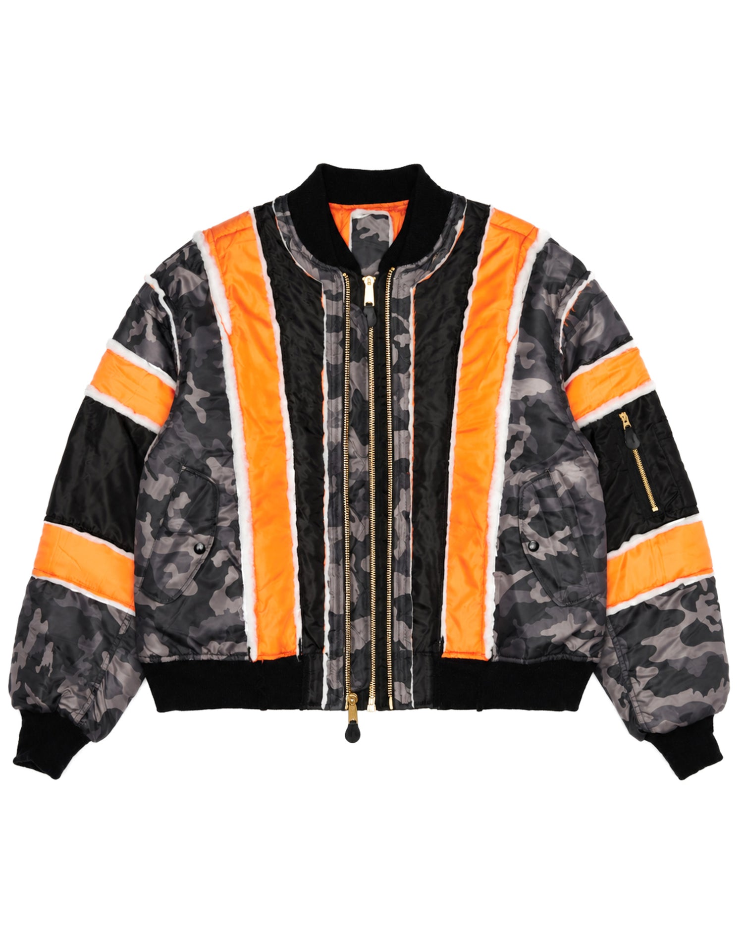 Grey Camo/Black Raw Panel Bomber Jacket