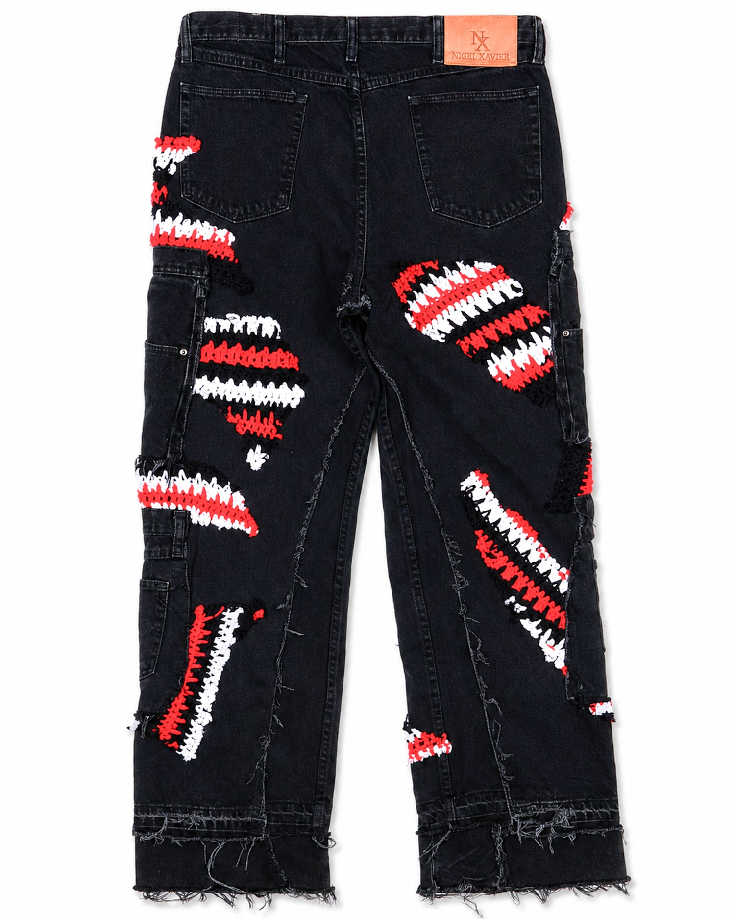 Red Black White Crochet x Patchwork Denim Jeans
