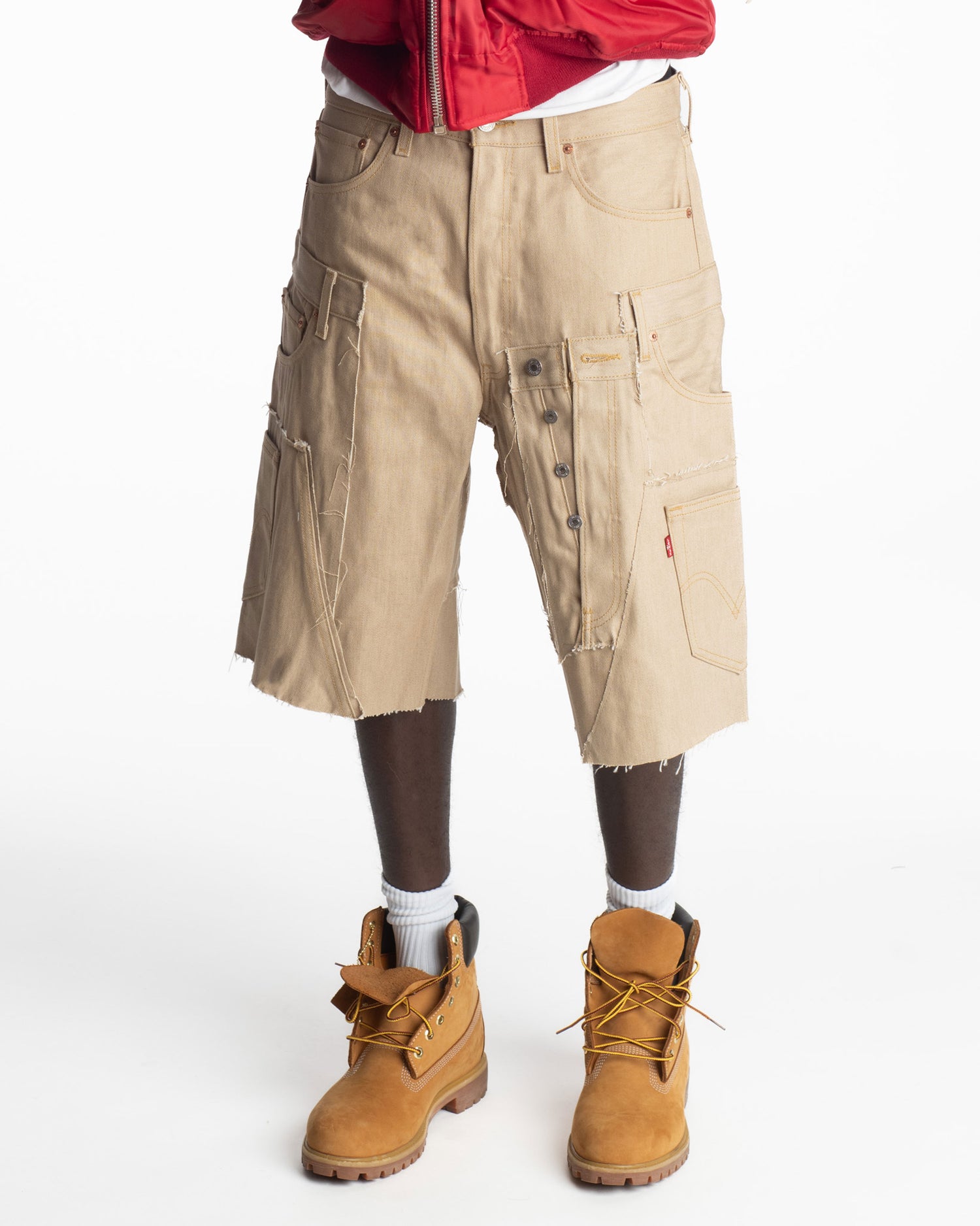 Beige Rework Denim Shorts
