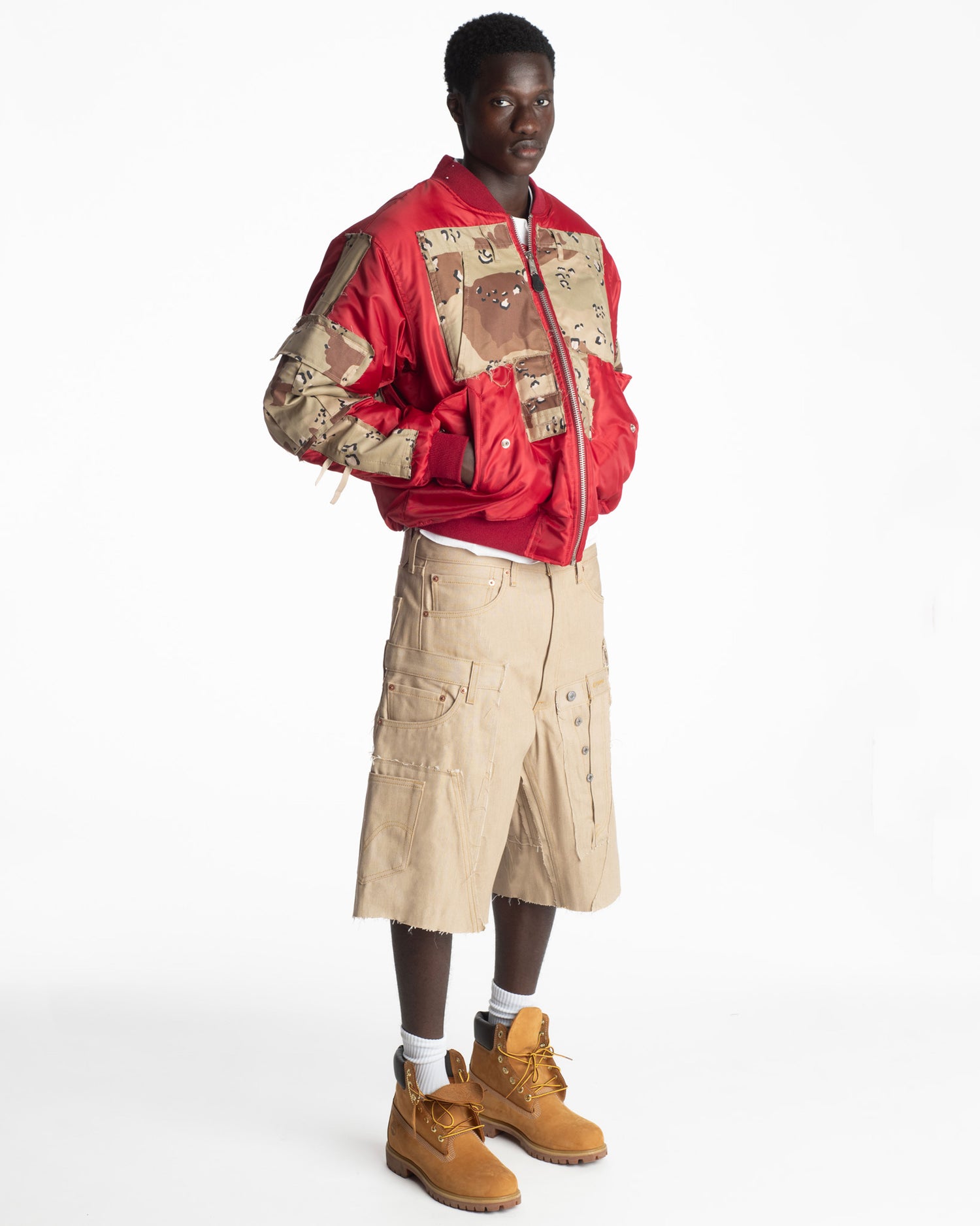 Beige Rework Denim Shorts