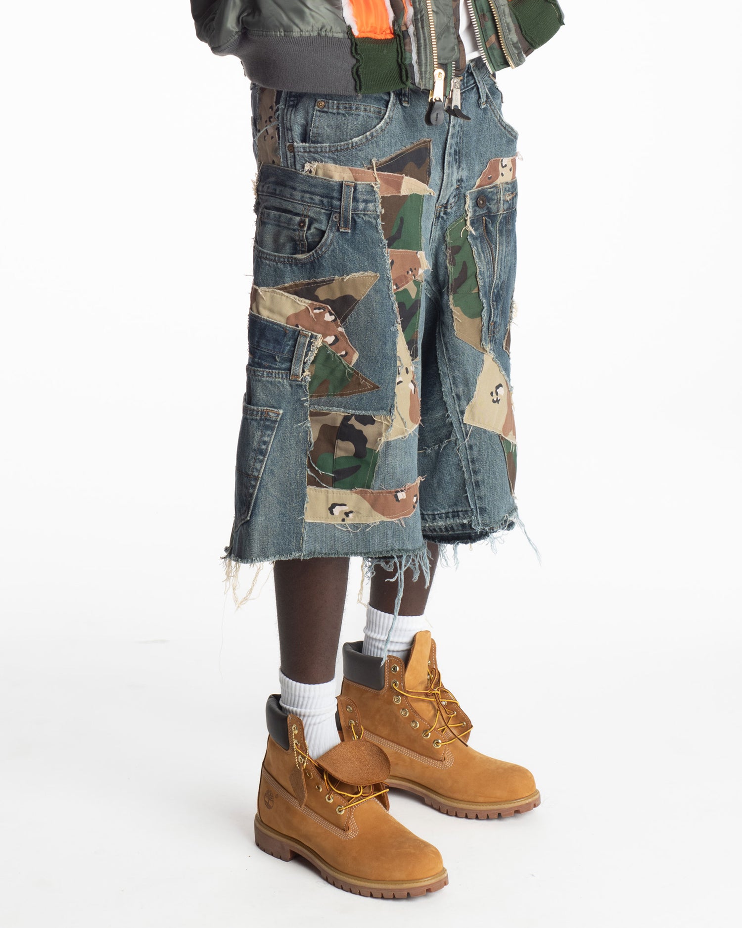 Patchwork Woodland/Desert Camo + Denim Shorts 2