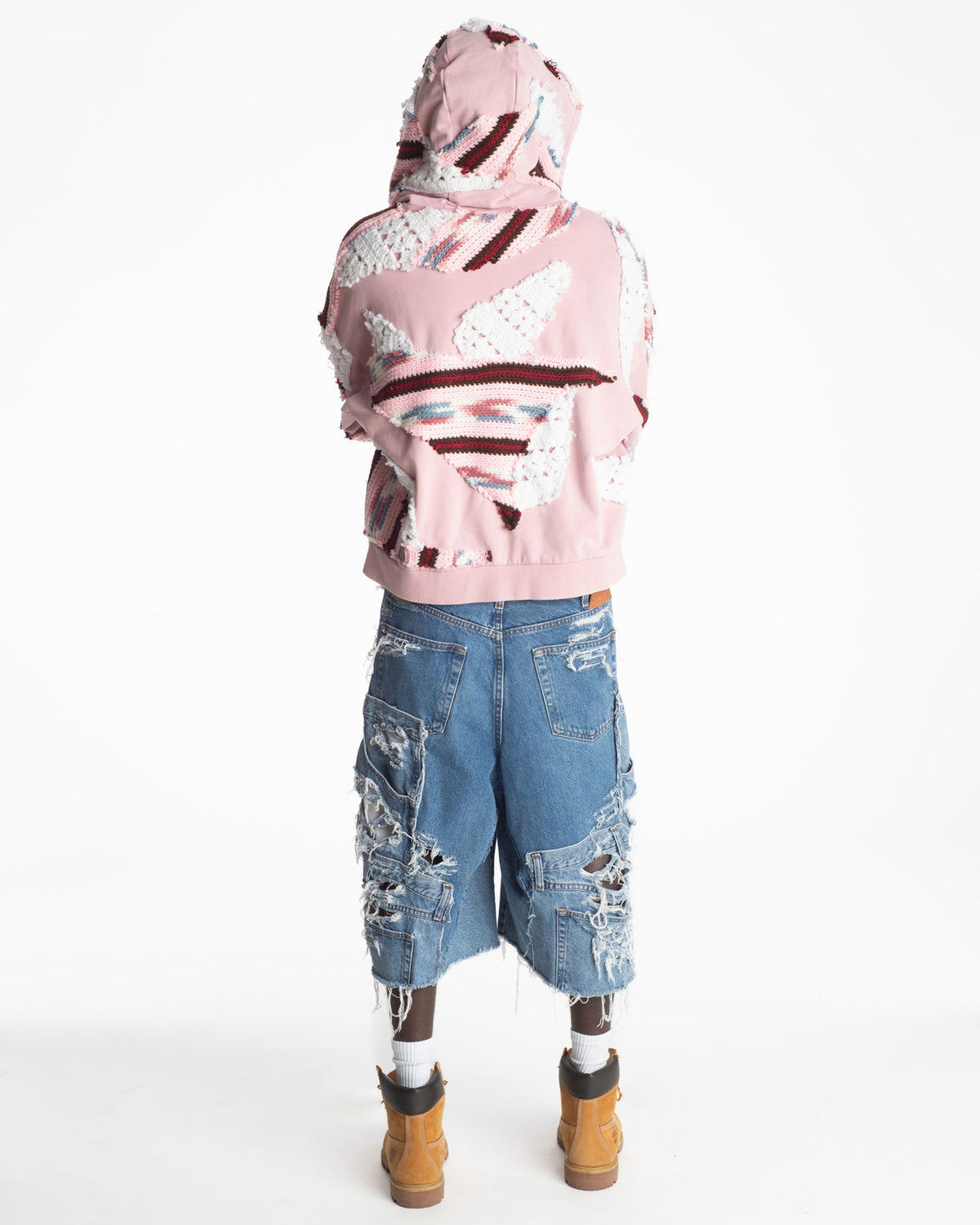 Distressed Patchwork Denim Shorts (Medium Wash Version)
