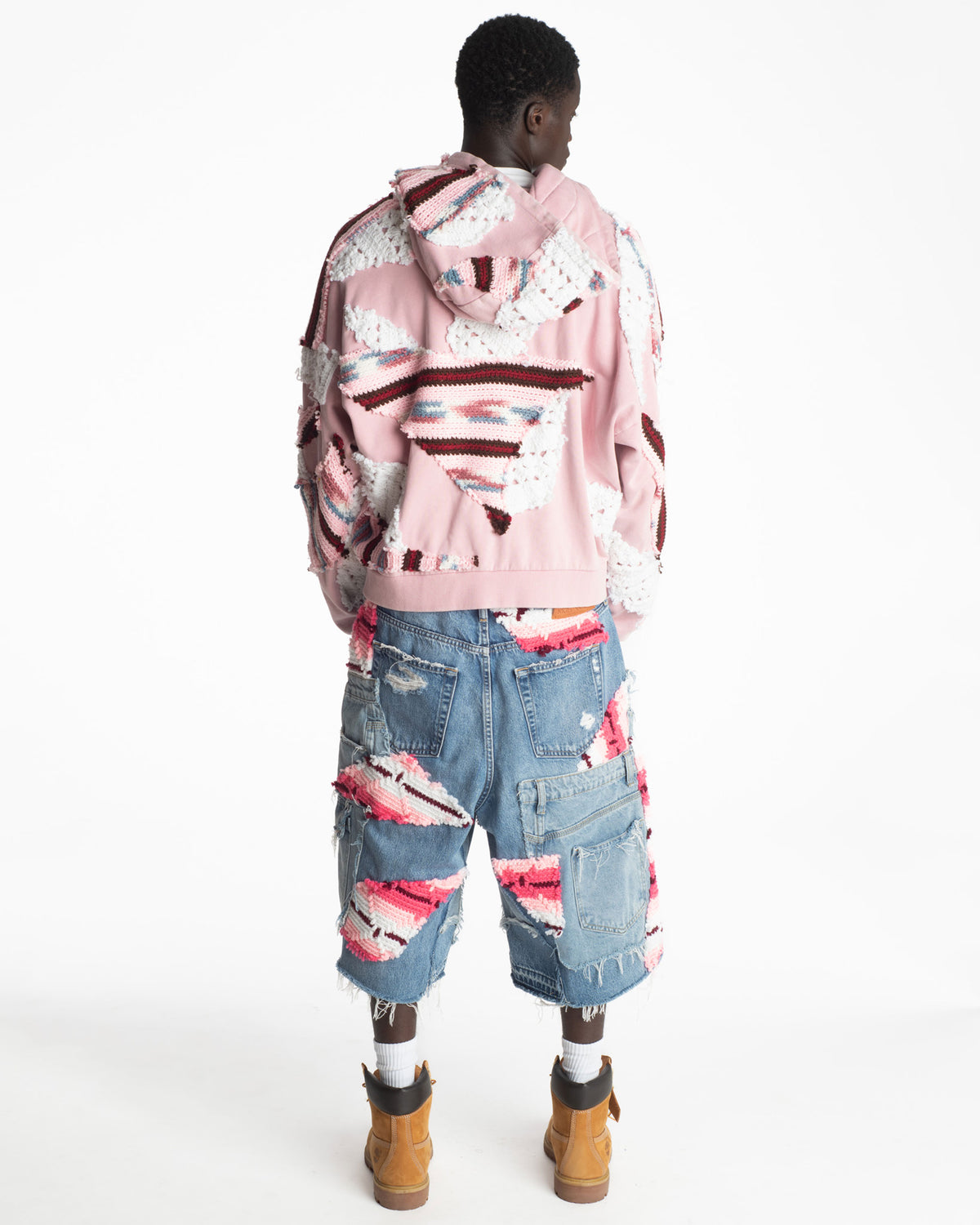 Pink Crochet x Patchwork Denim Shorts