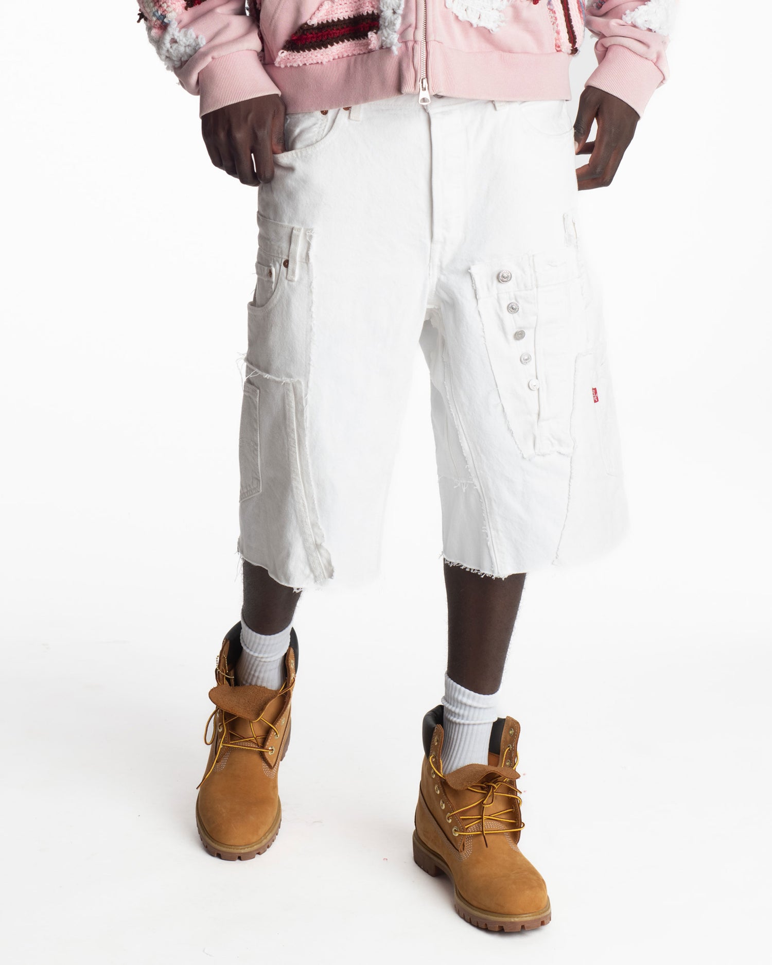 White Rework Denim Shorts