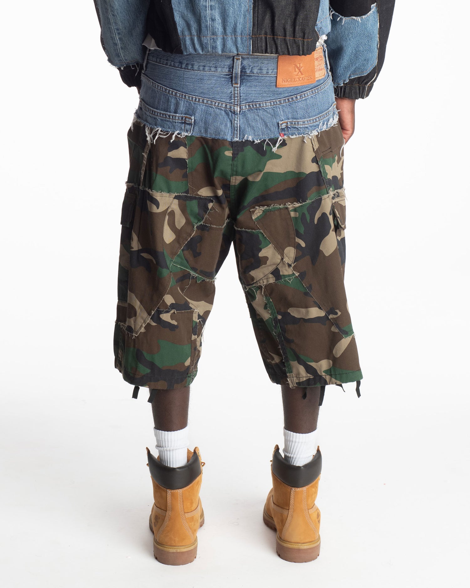 Patchwork Camo + Denim Shorts