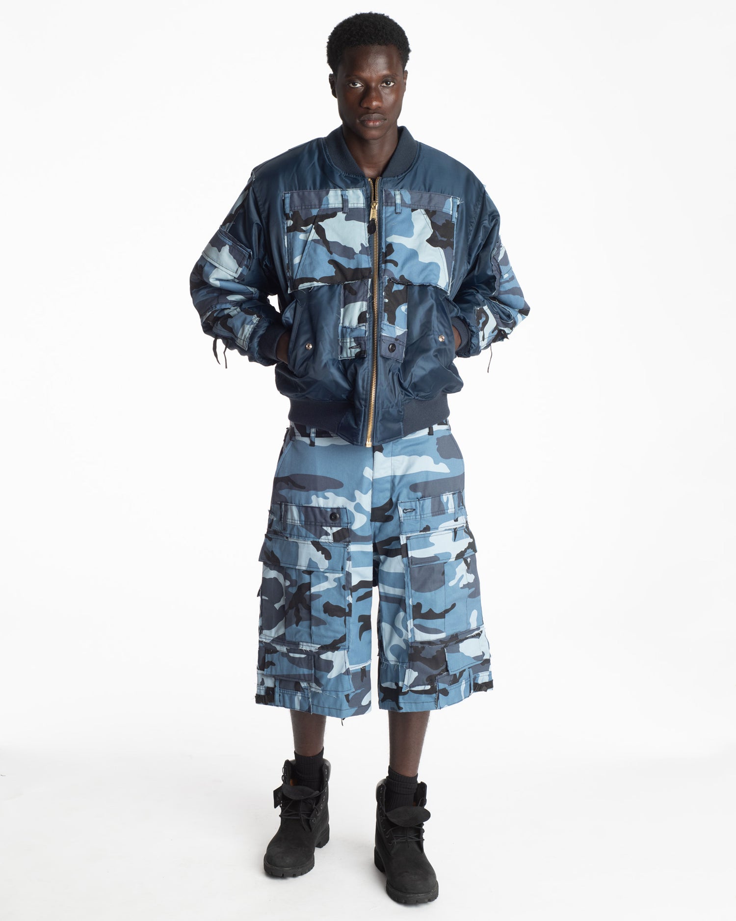 Sky Blue Rework Camo Cargo Shorts