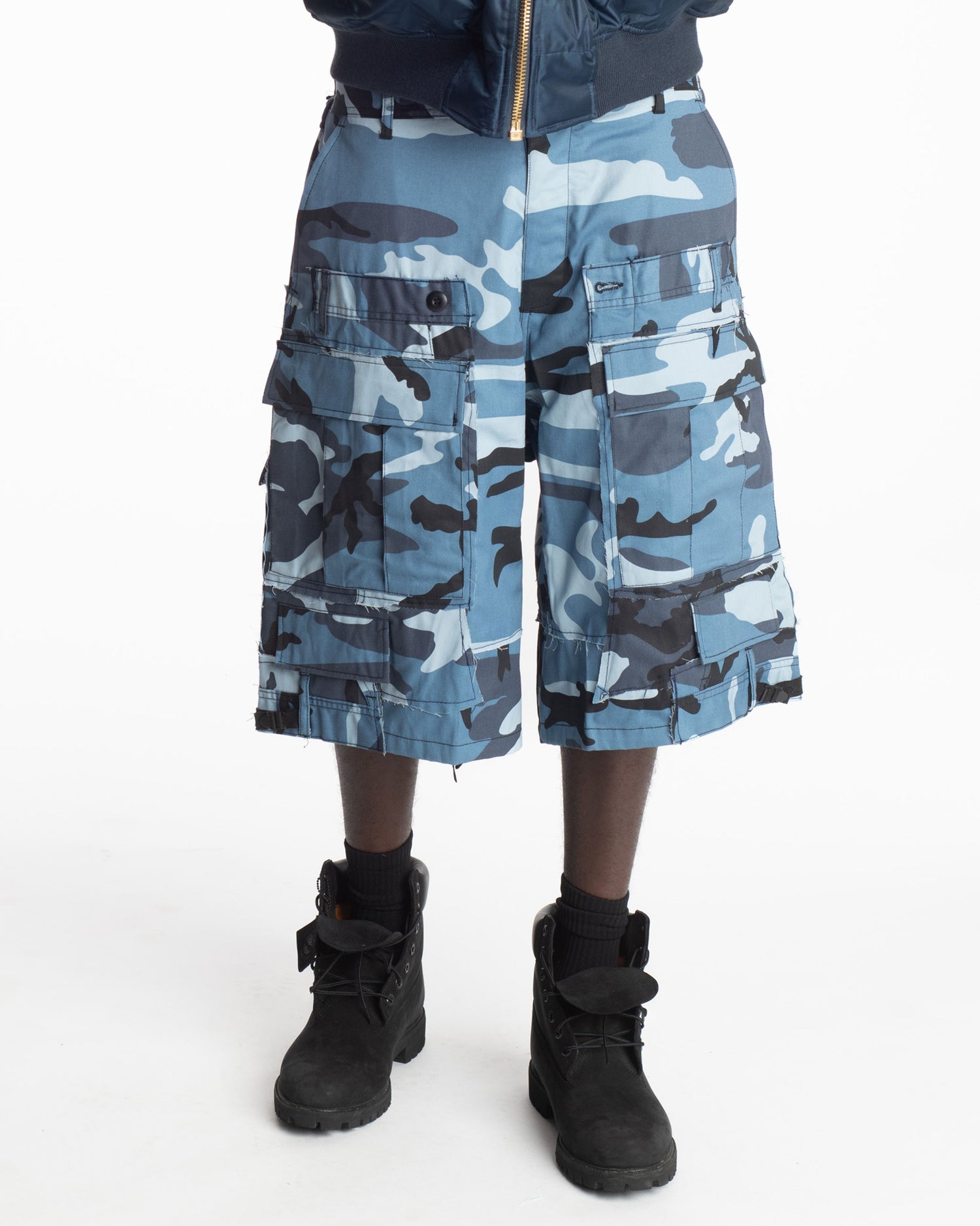 Sky Blue Rework Camo Cargo Shorts