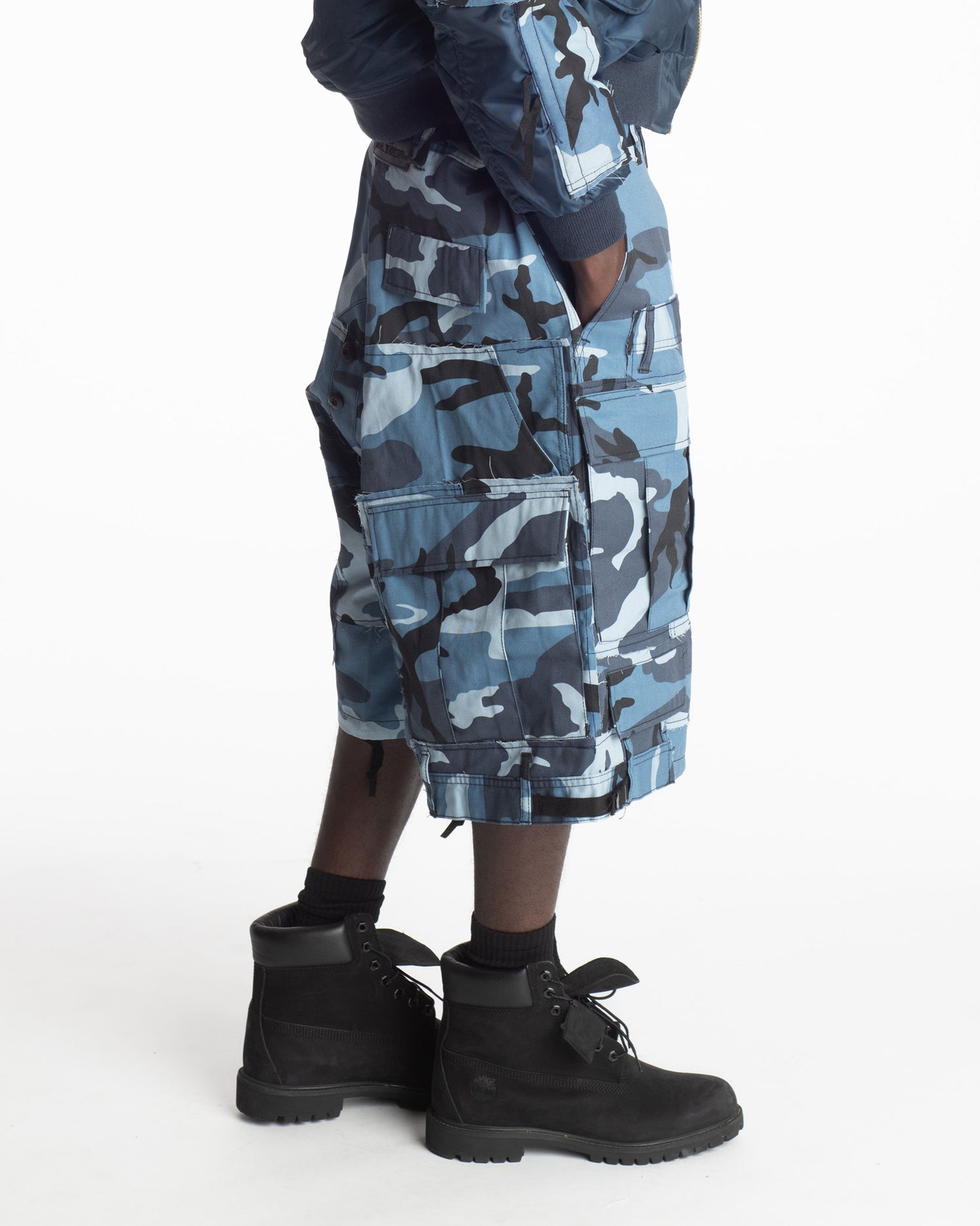 Sky Blue Rework Camo Cargo Shorts