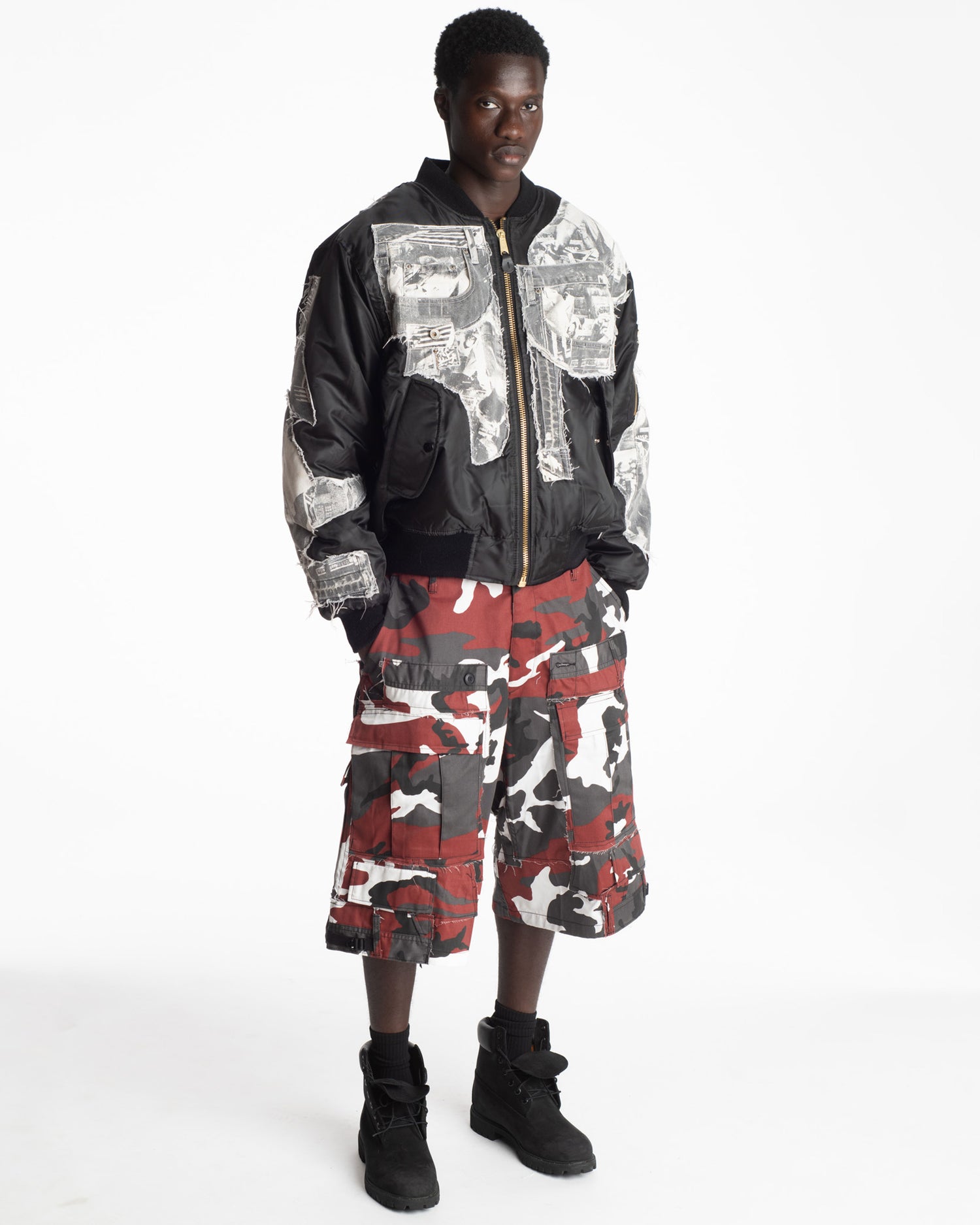 Red Rework Camo Cargo Shorts