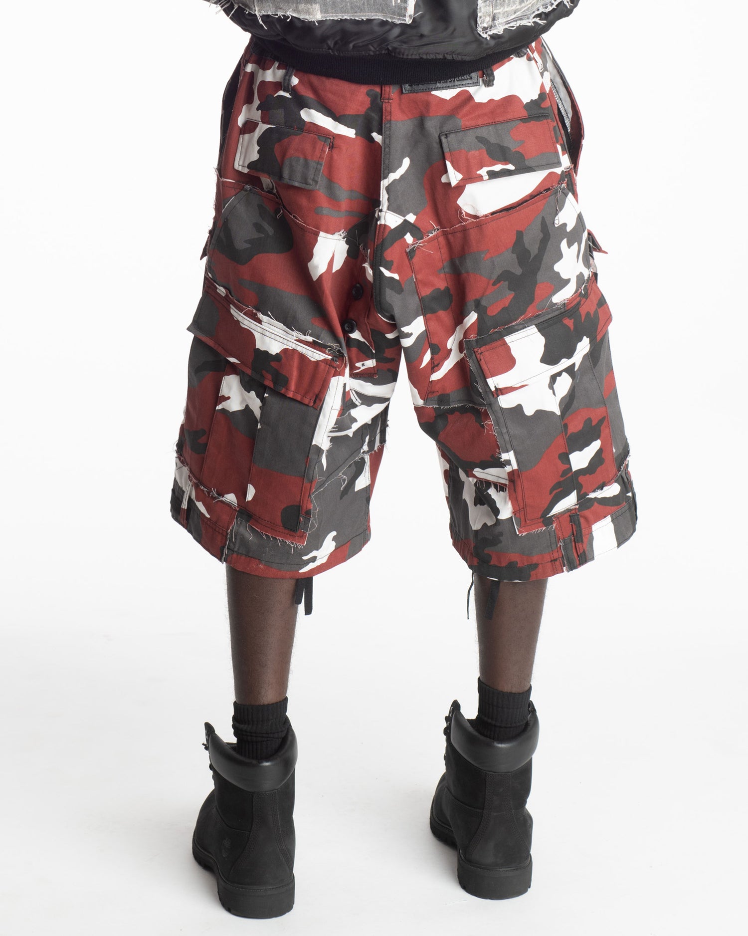Red Rework Camo Cargo Shorts