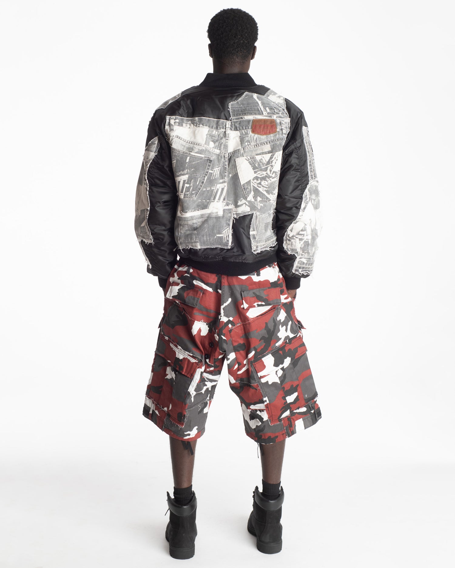 Red Rework Camo Cargo Shorts