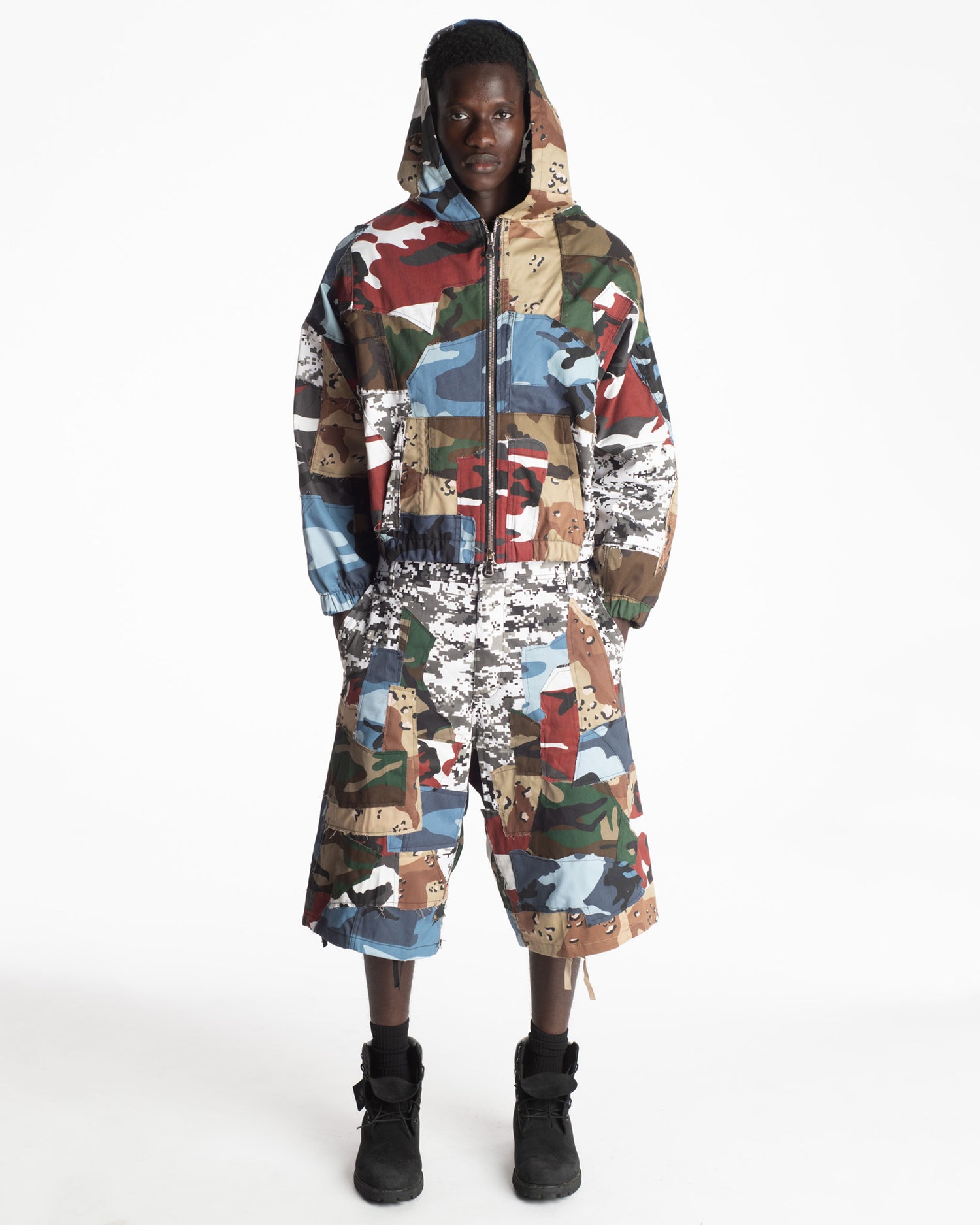 Multi-Colored Rework Camo Cargo Shorts