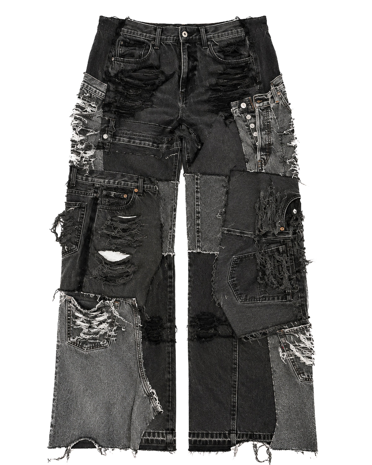 Distressed Patchwork Denim Jeans (Grey Wash)
