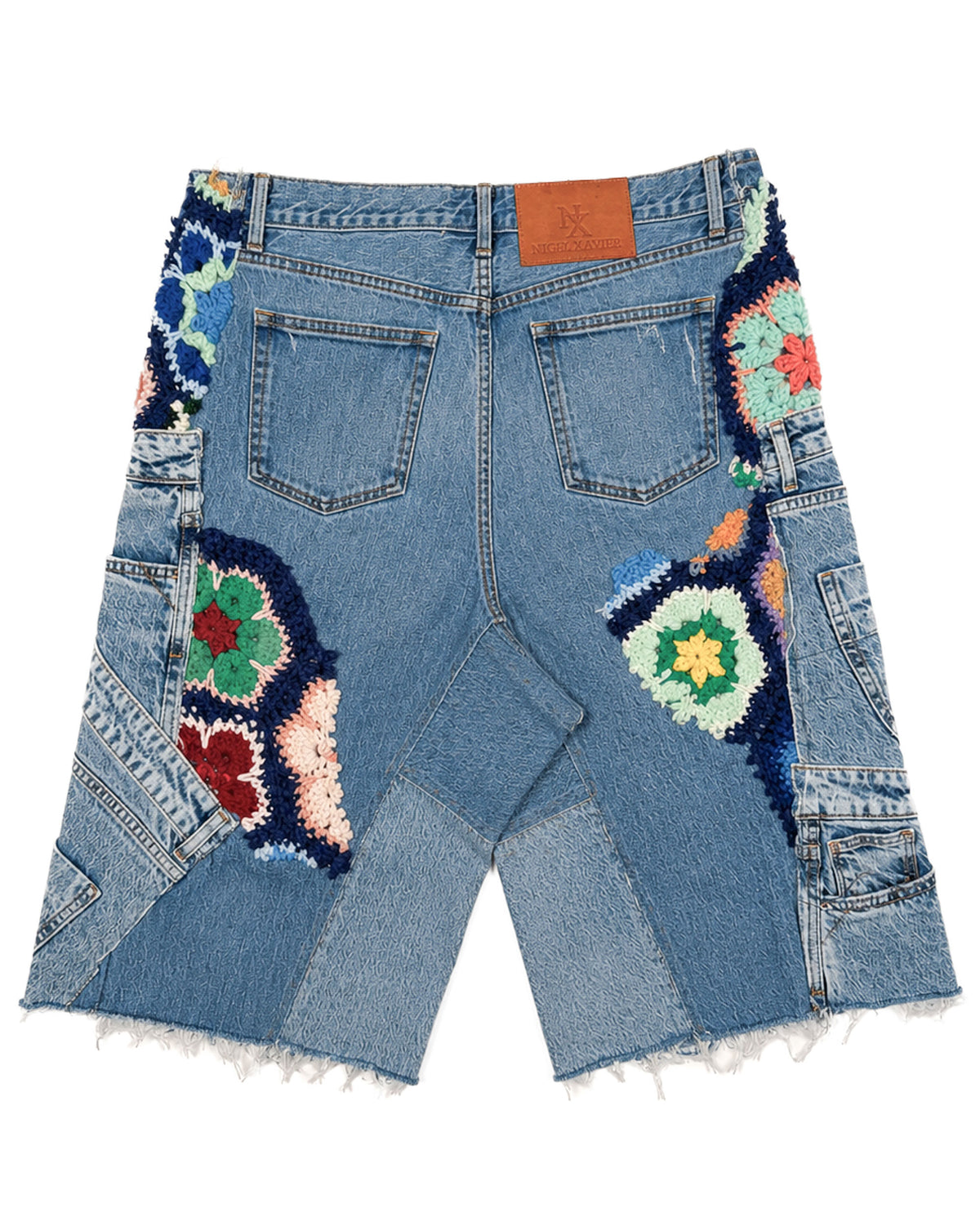 Navy Crochet Patchwork Denim Shorts