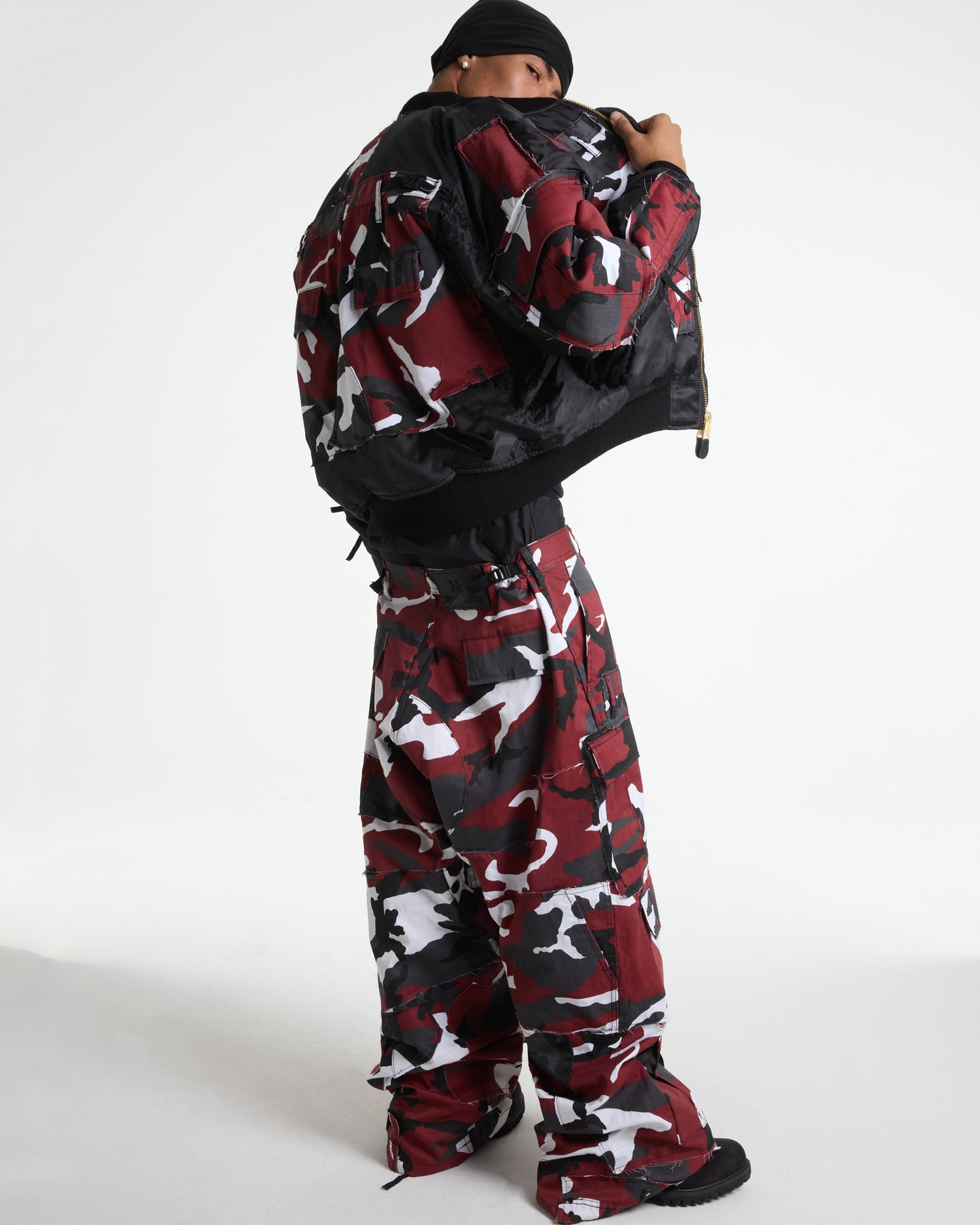 Red Rework Camo Cargo Pants