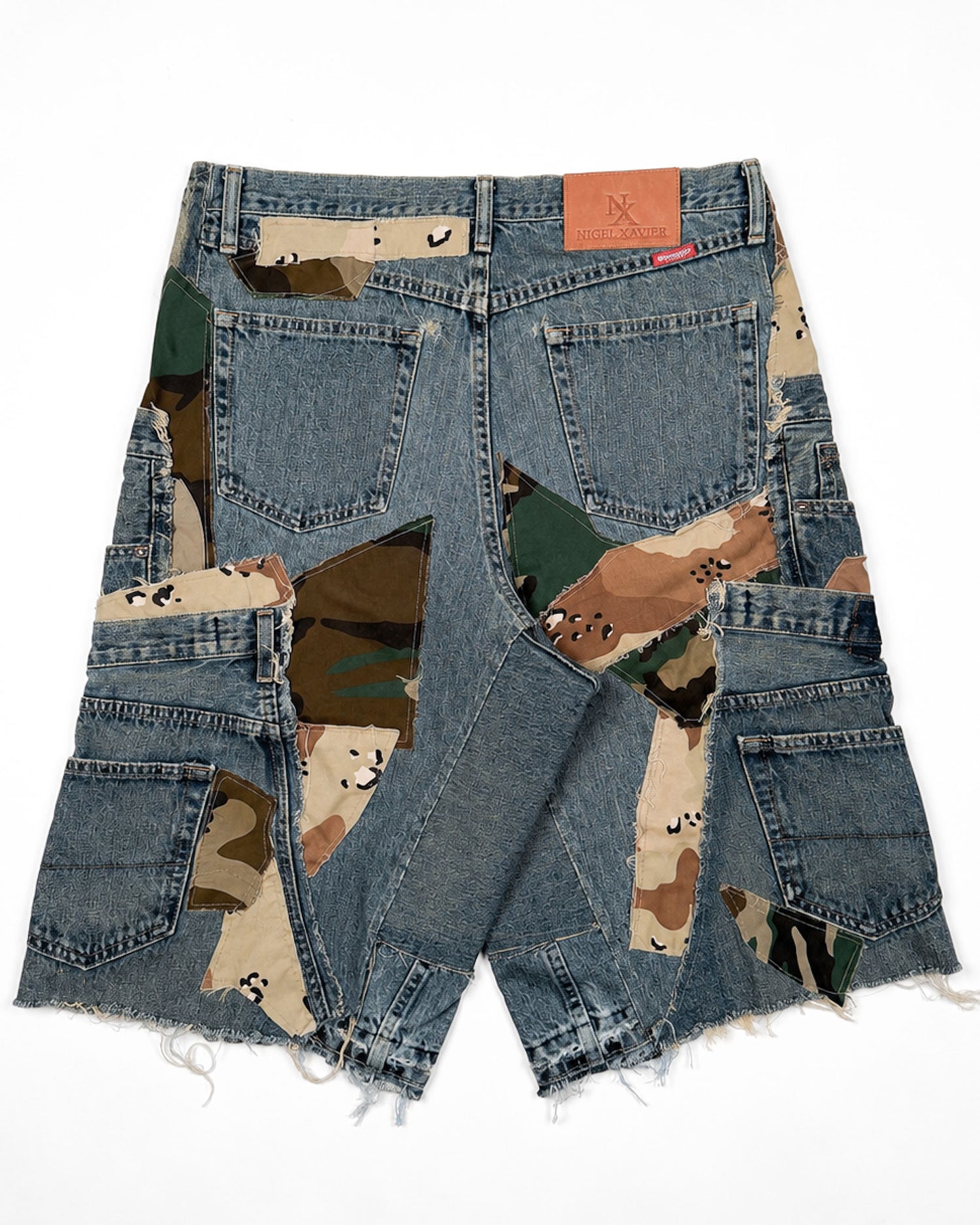 Patchwork Woodland/Desert Camo + Denim Shorts 2