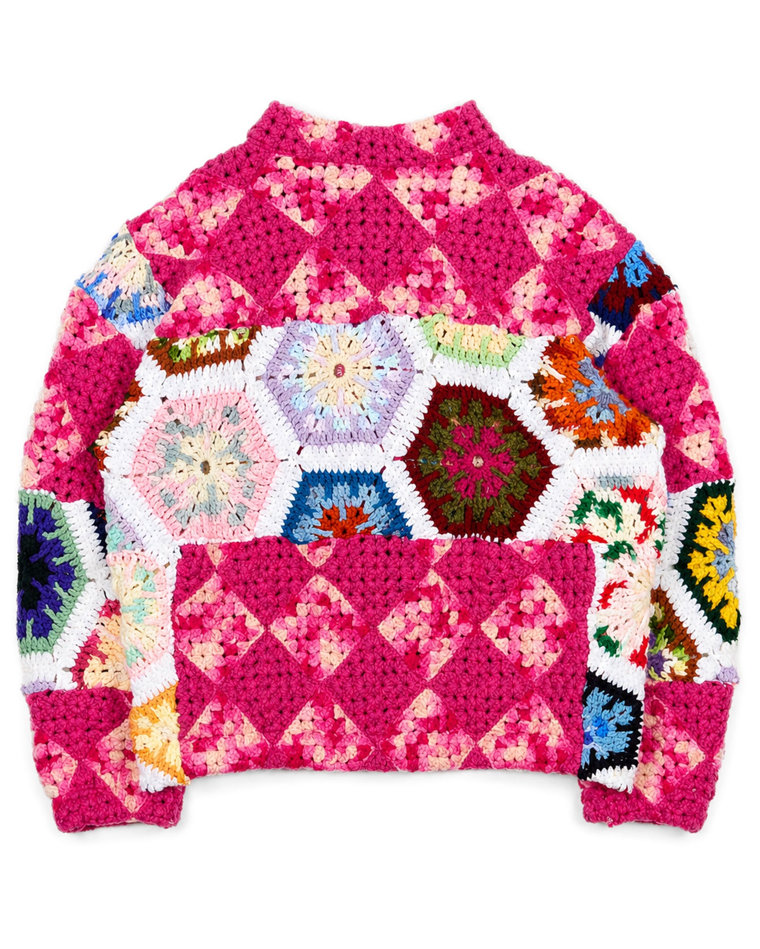 Pink + White Crochet Zip Jacket
