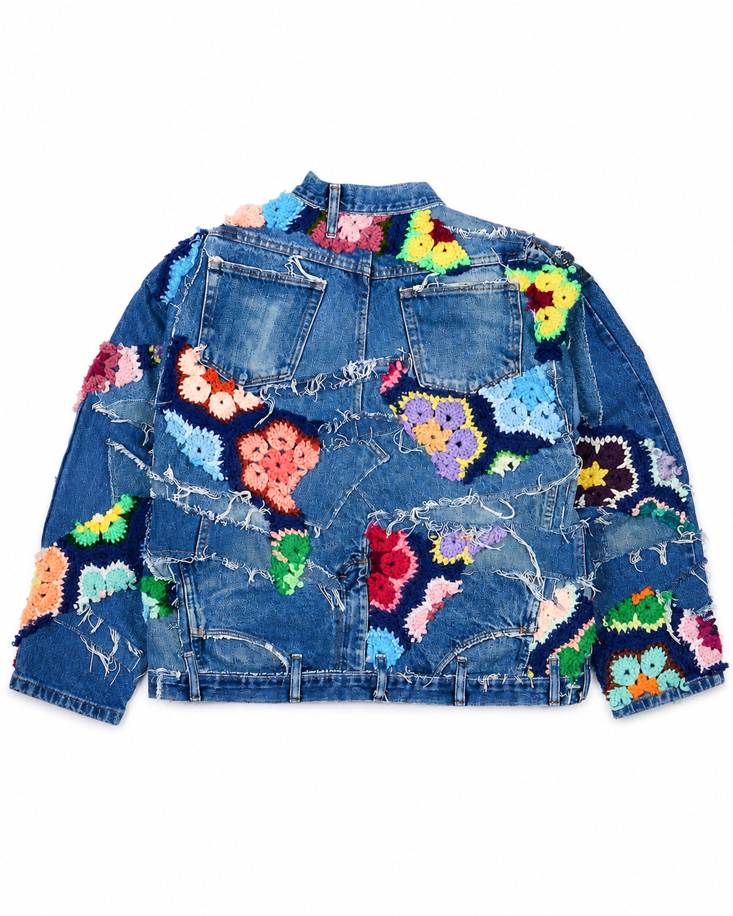 Navy Crochet x Patchwork Denim Jacket