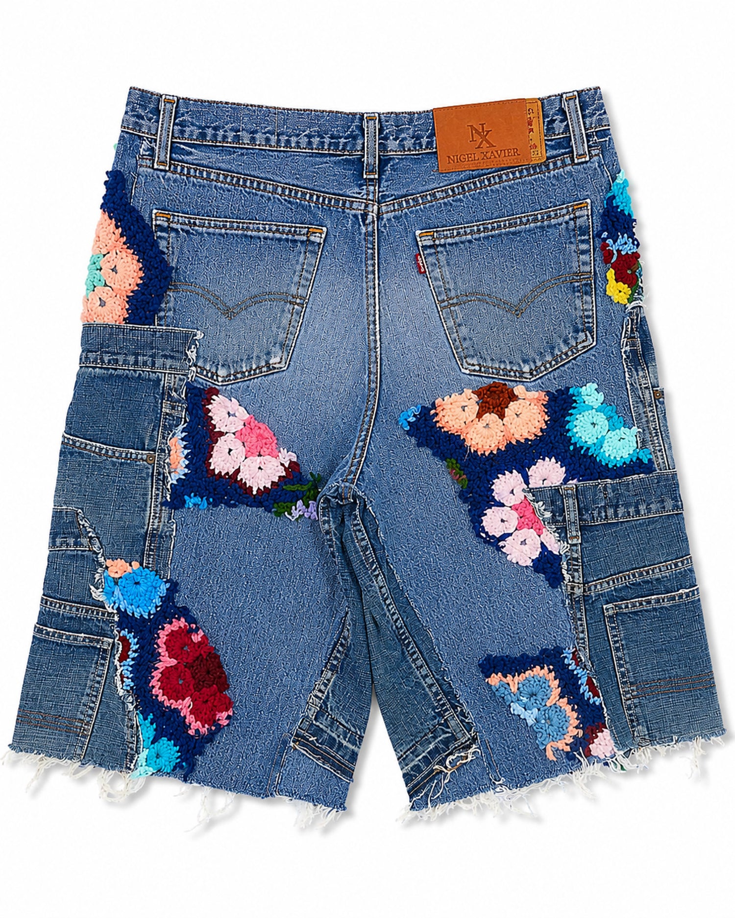 Navy Crochet x Patchwork Denim Shorts