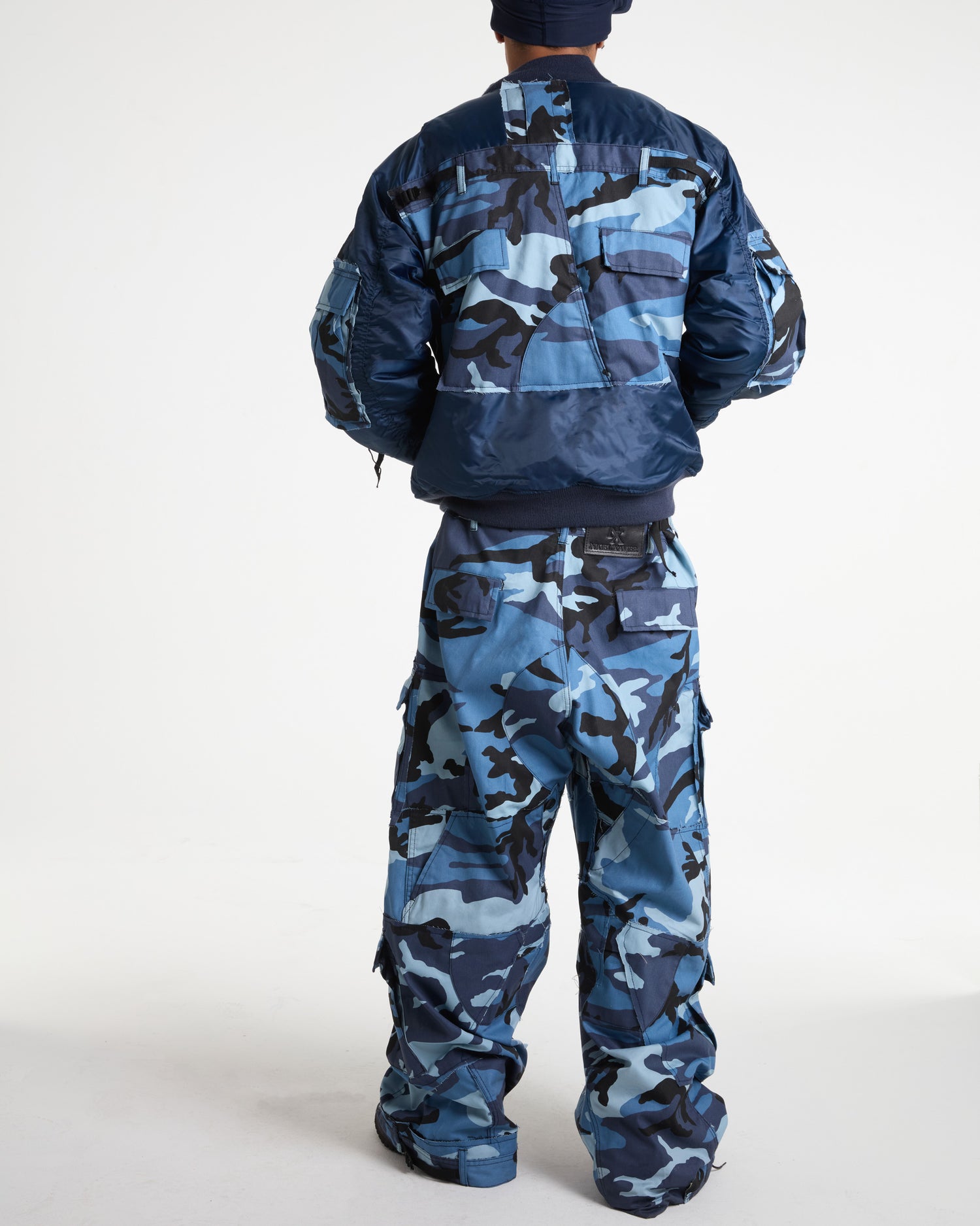 Sky Blue Camo Cargo Bomber Jacket