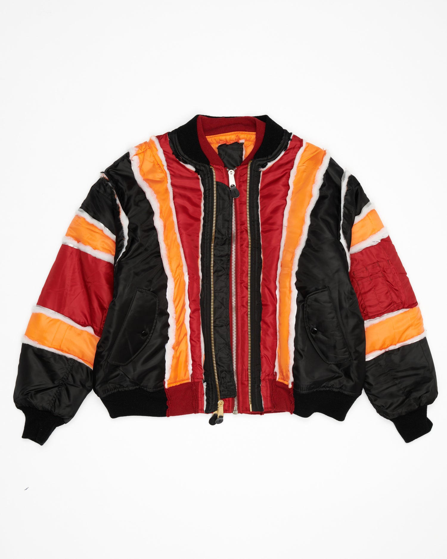 Black/Red Raw Panel Bomber Jacket