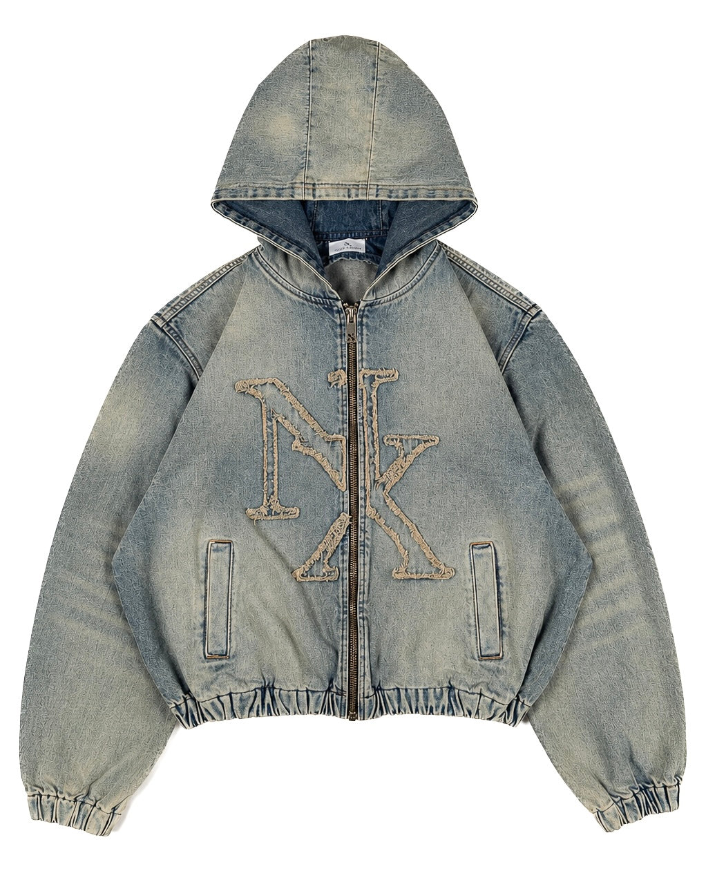 Logo Patch Denim Zip Up Hoodie