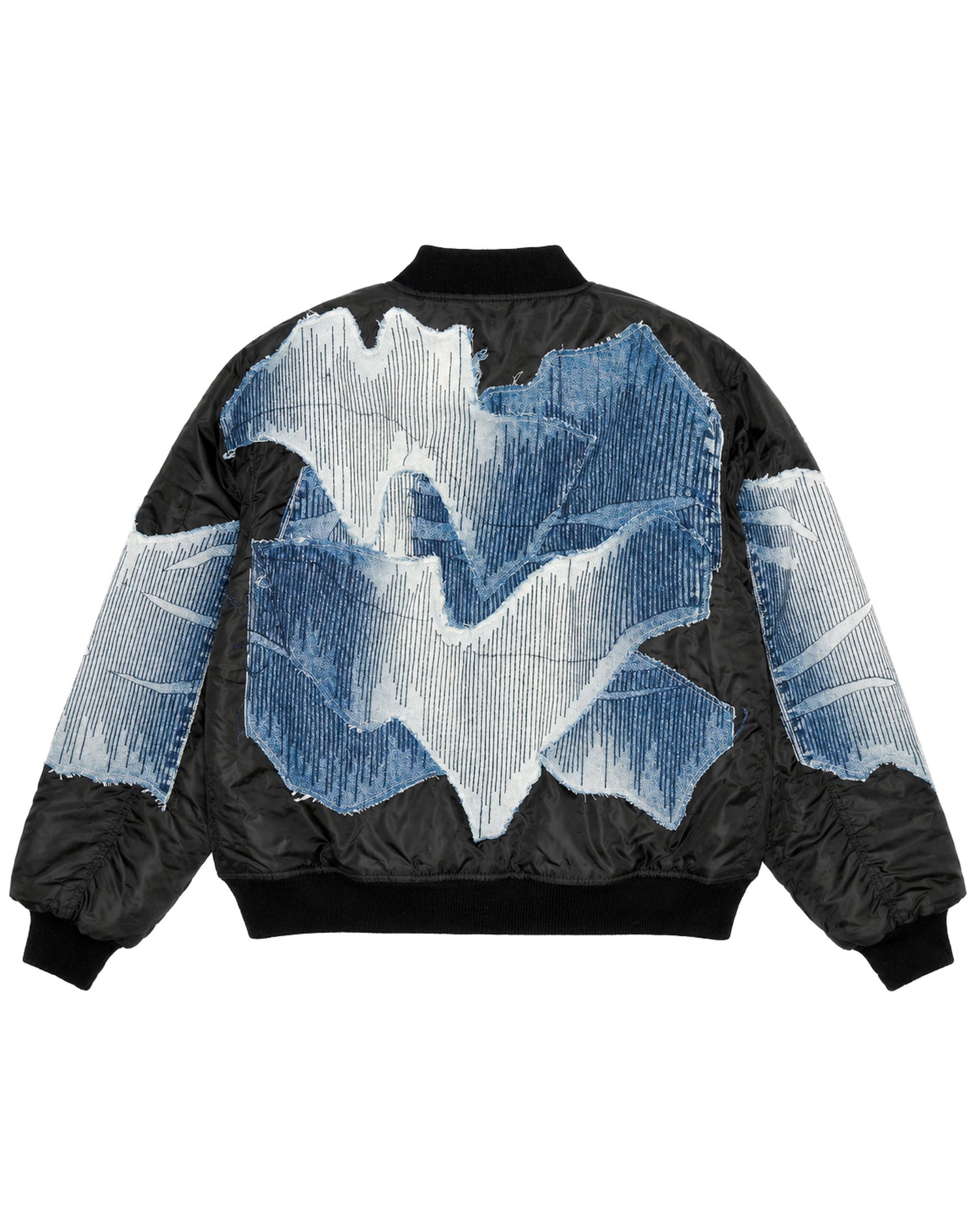 Zig Zag Stitch Denim Bomber Jacket