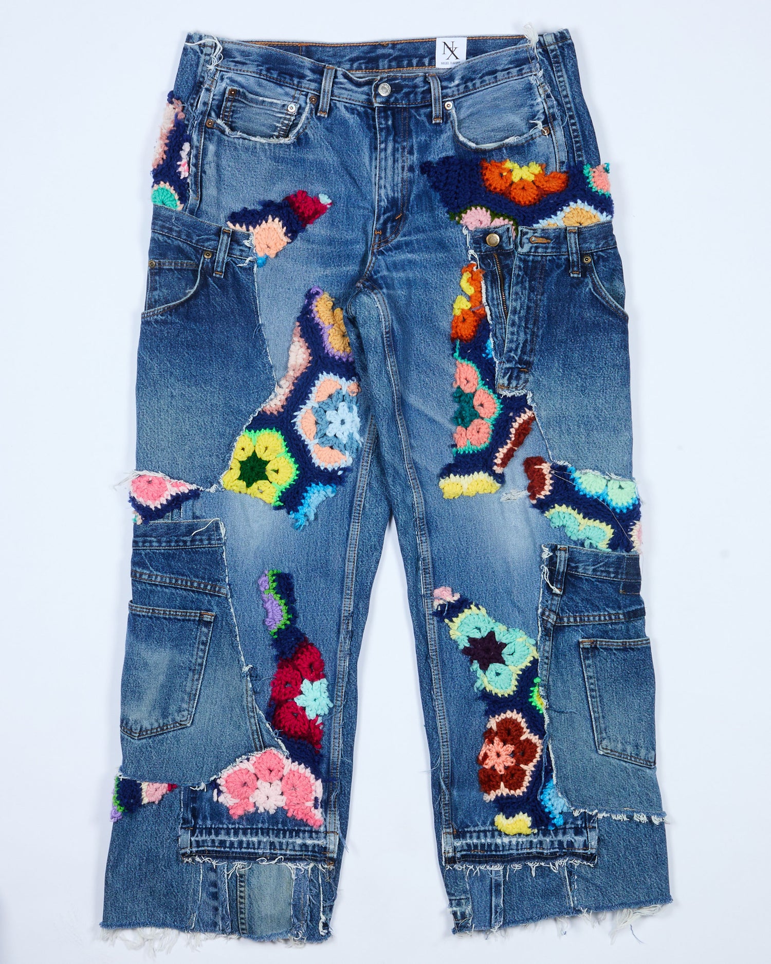 Navy Crochet x Patchwork Denim Jeans