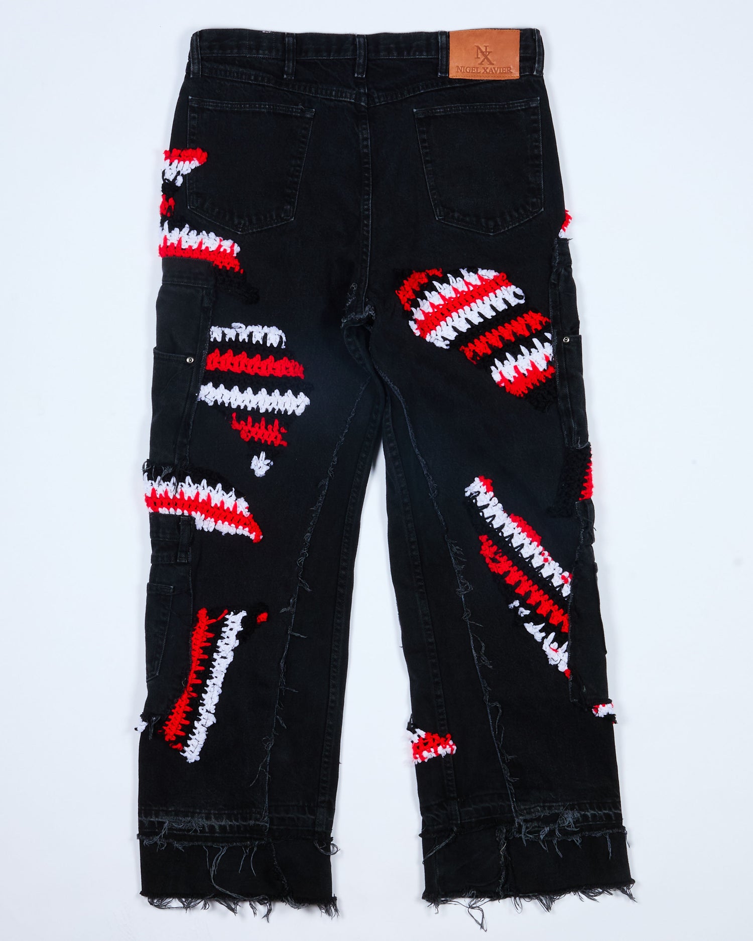 Red Black White Crochet x Patchwork Denim Jeans