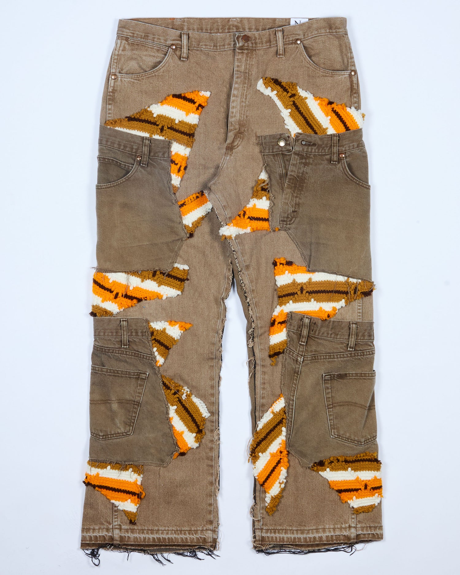 Orange Crochet x Patchwork Denim Jeans