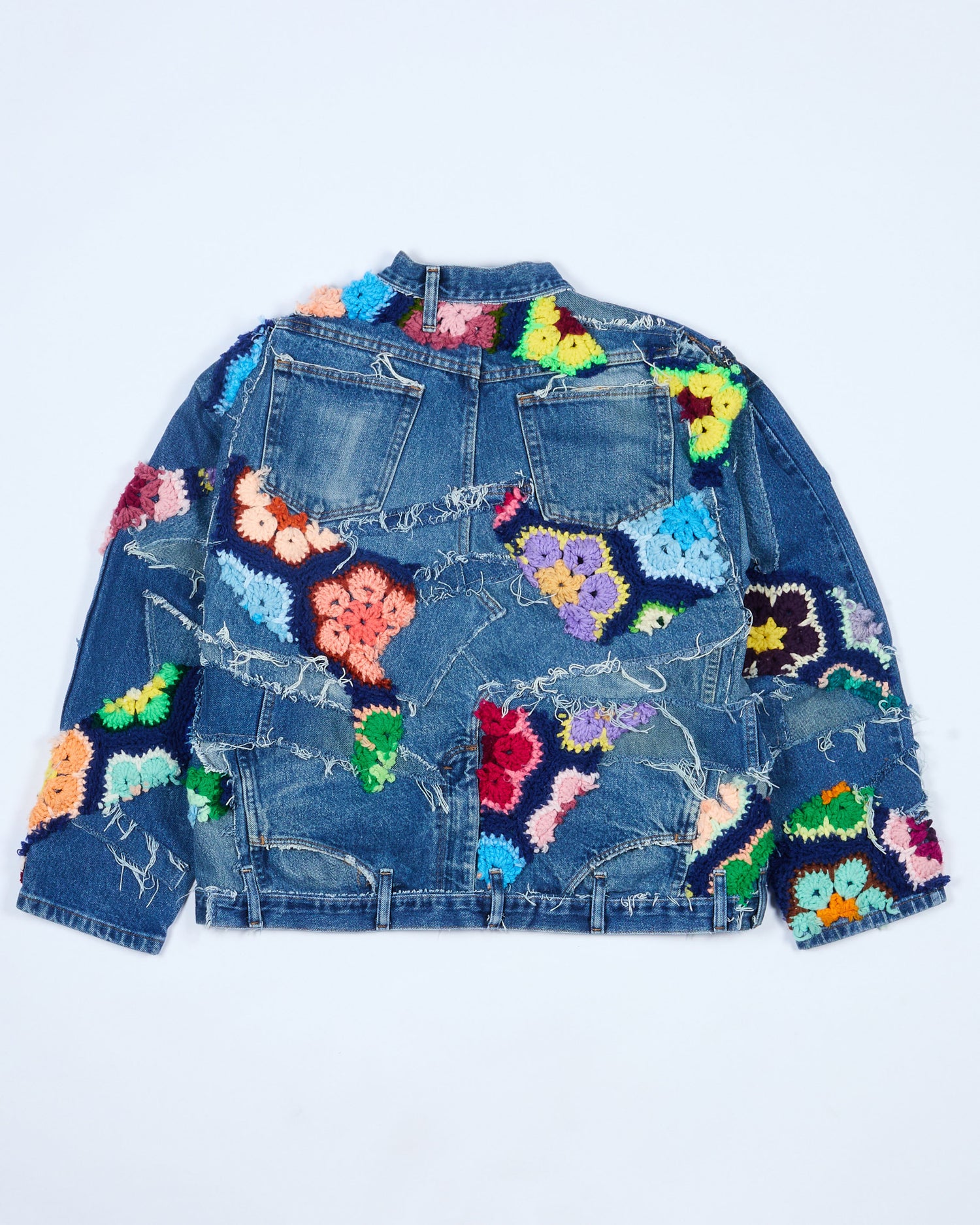 Navy Crochet x Patchwork Denim Jacket