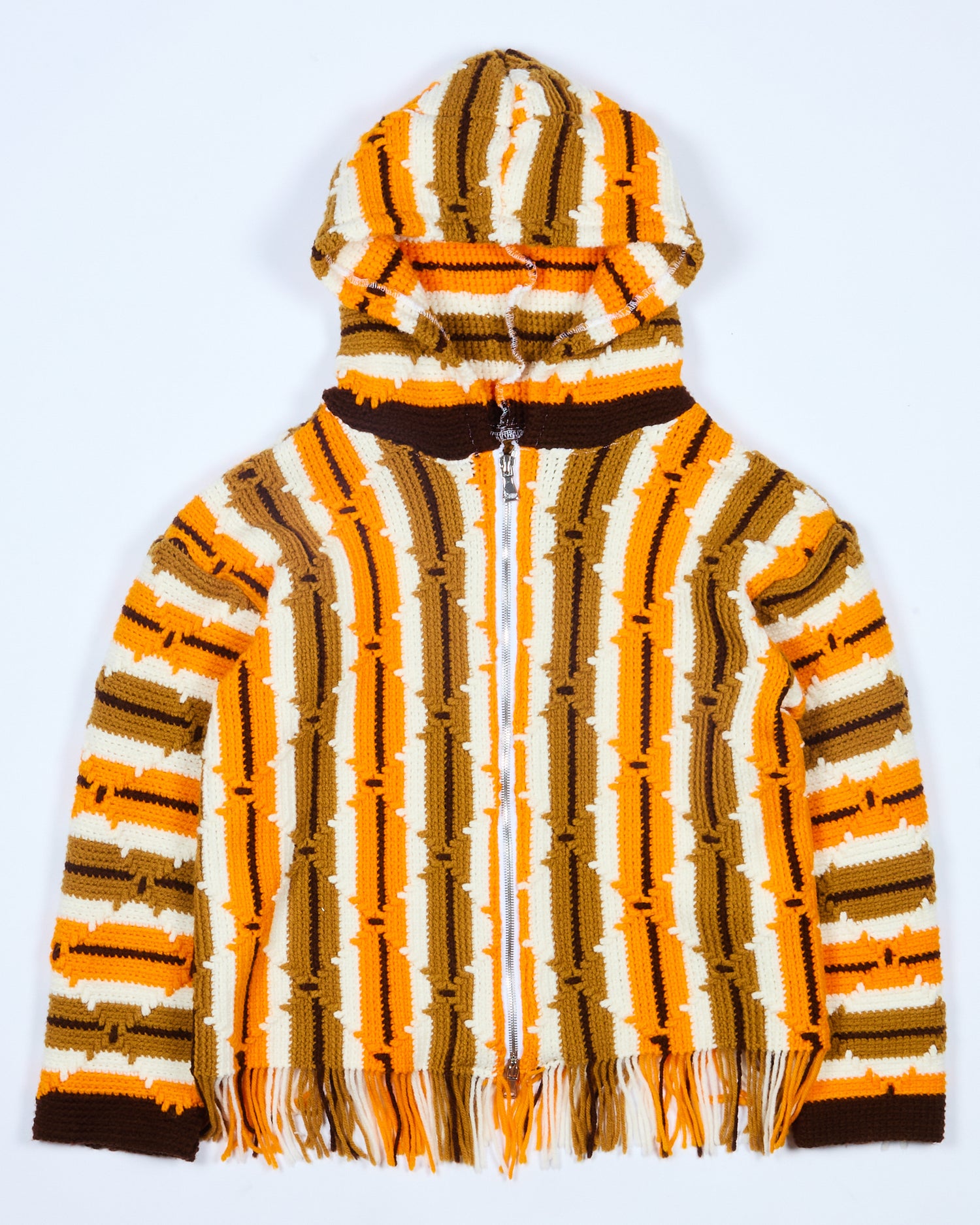 Orange Crochet Zip Poncho