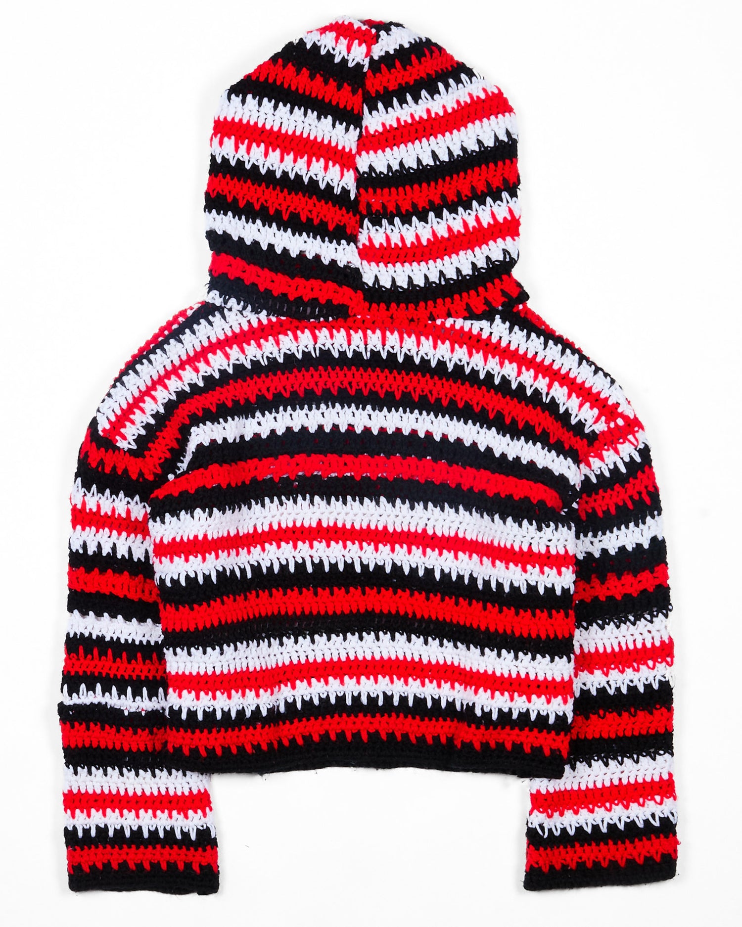 Cropped Black Red White Crochet Pullover