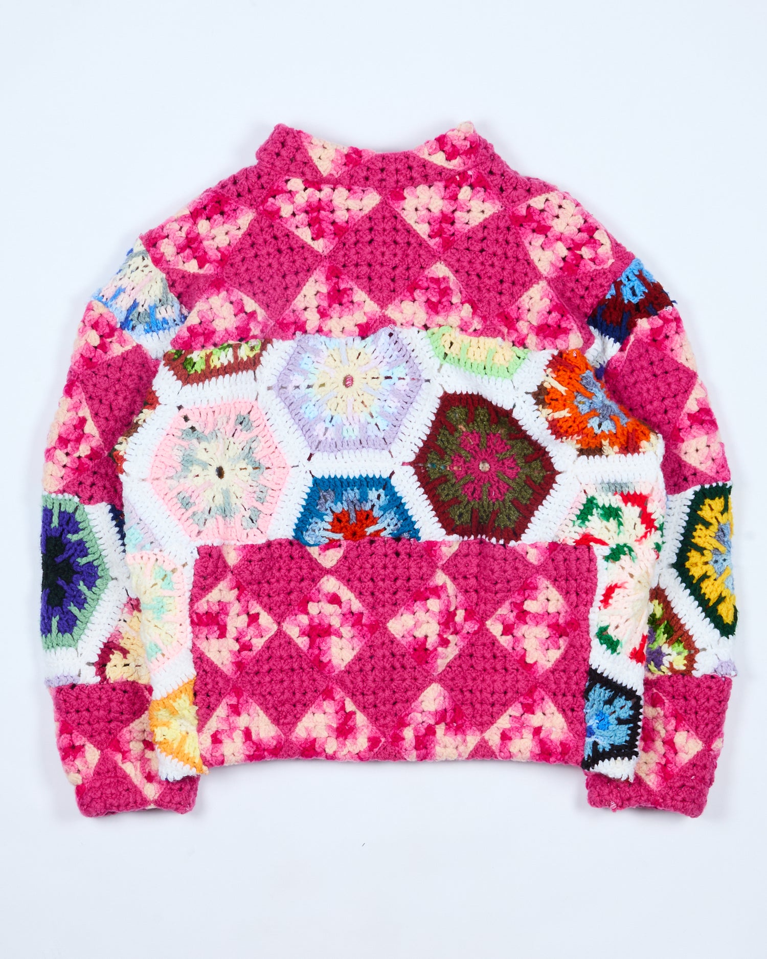 Pink + White Crochet Zip Jacket