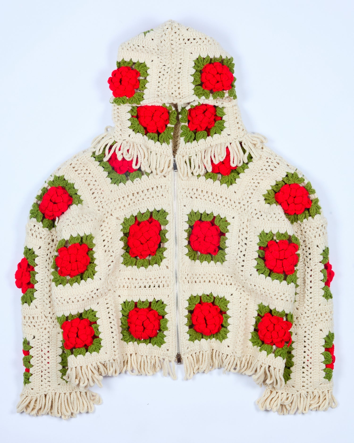 Rose Crochet Zip Poncho