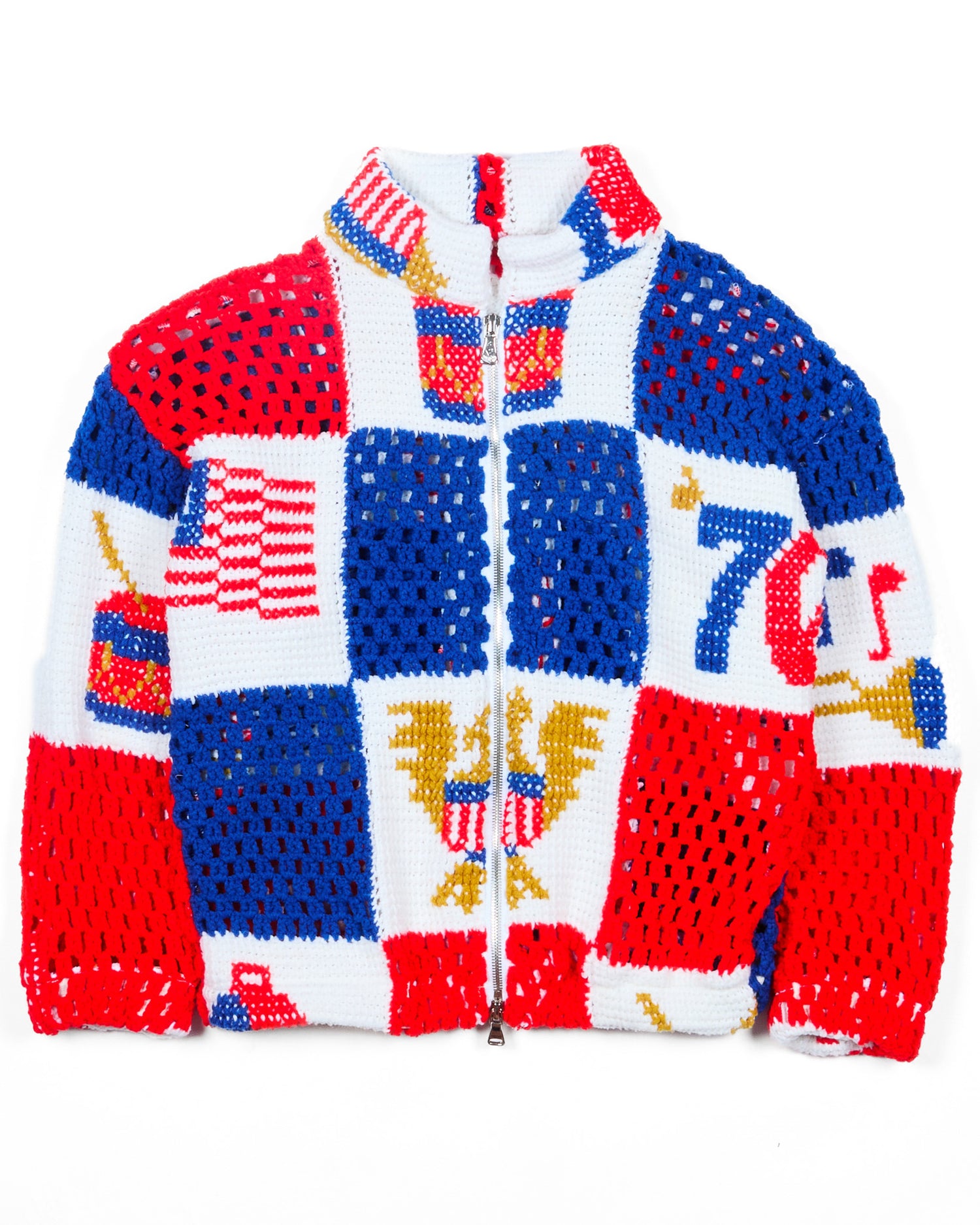 Red White Blue Crochet Zip Jacket
