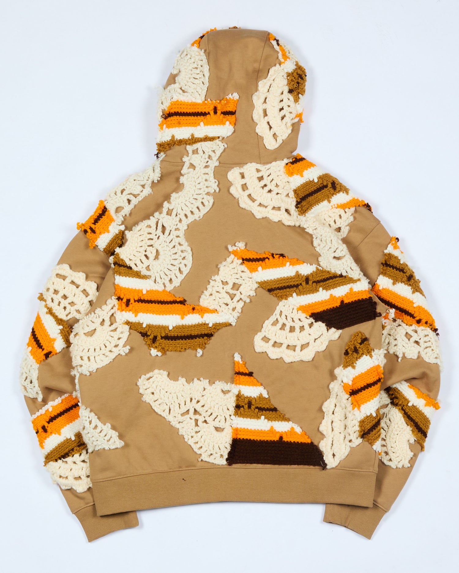 Orange Patchwork Crochet Zip-Up Hoodie