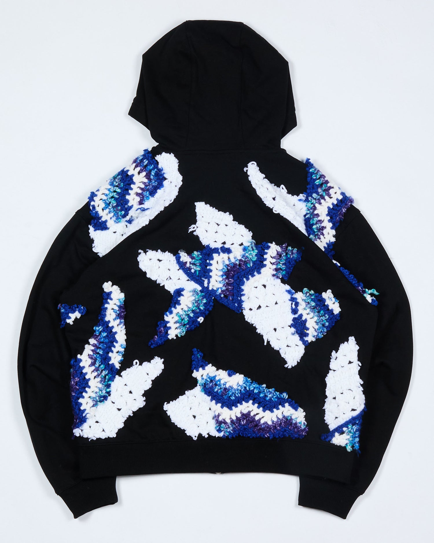 Navy Patchwork Crochet Zip-Up Hoodie