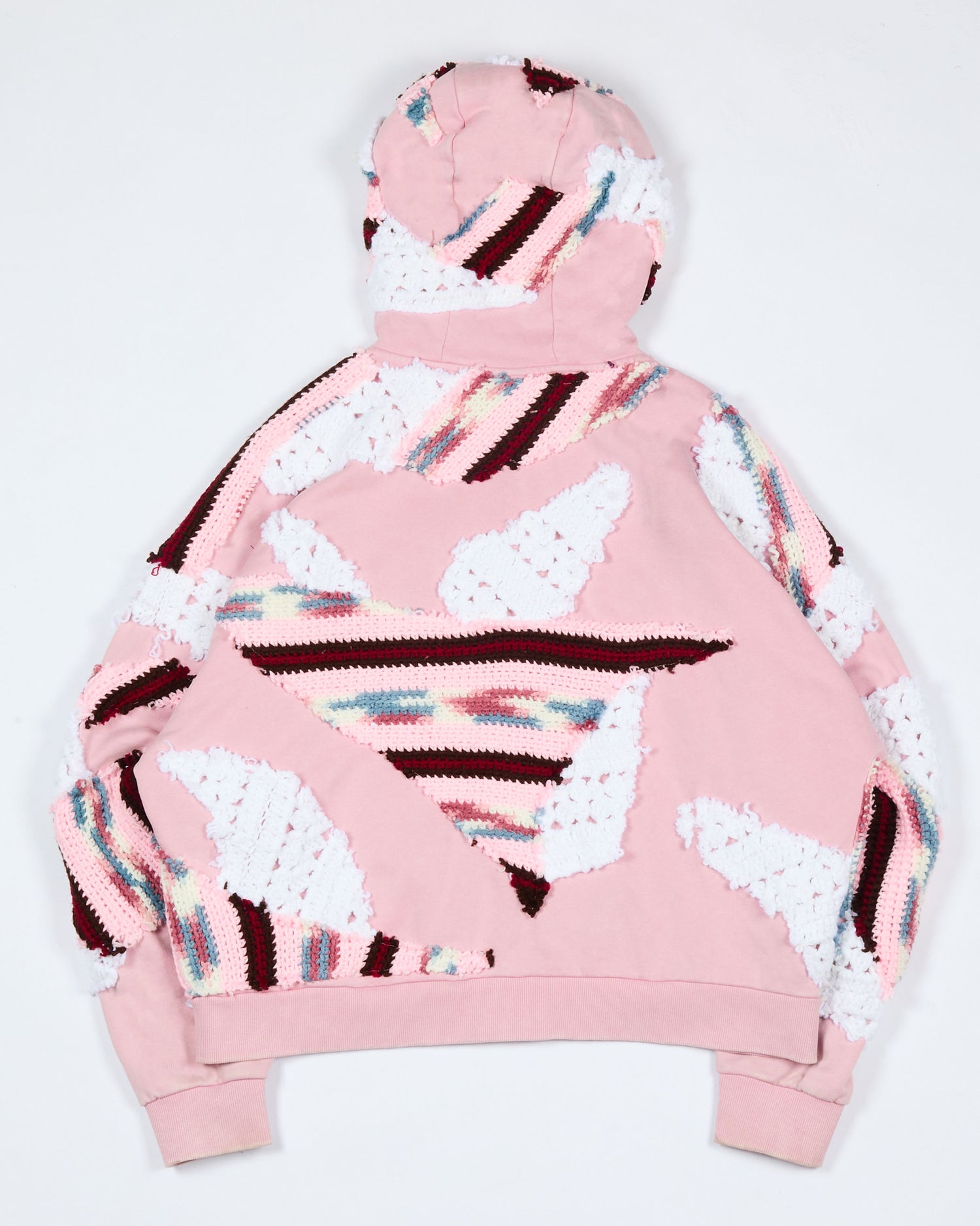 Pink Patchwork Crochet Zip-Up Hoodie
