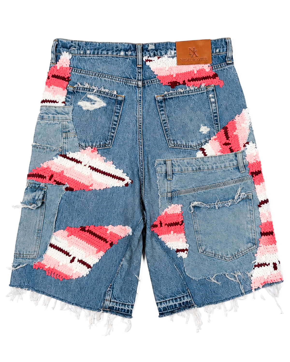 Pink Crochet x Patchwork Denim Shorts