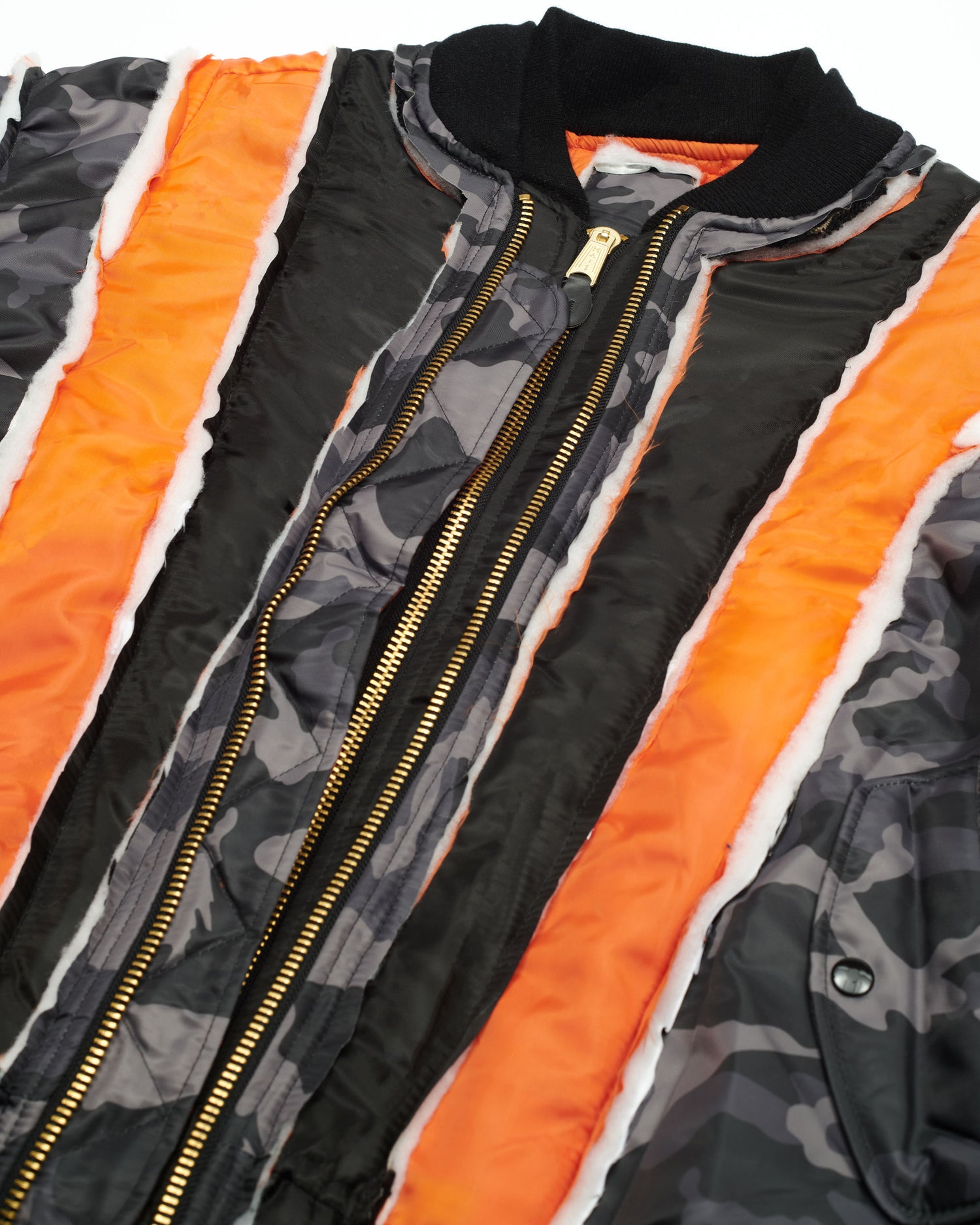 Grey Camo/Black Raw Panel Bomber Jacket