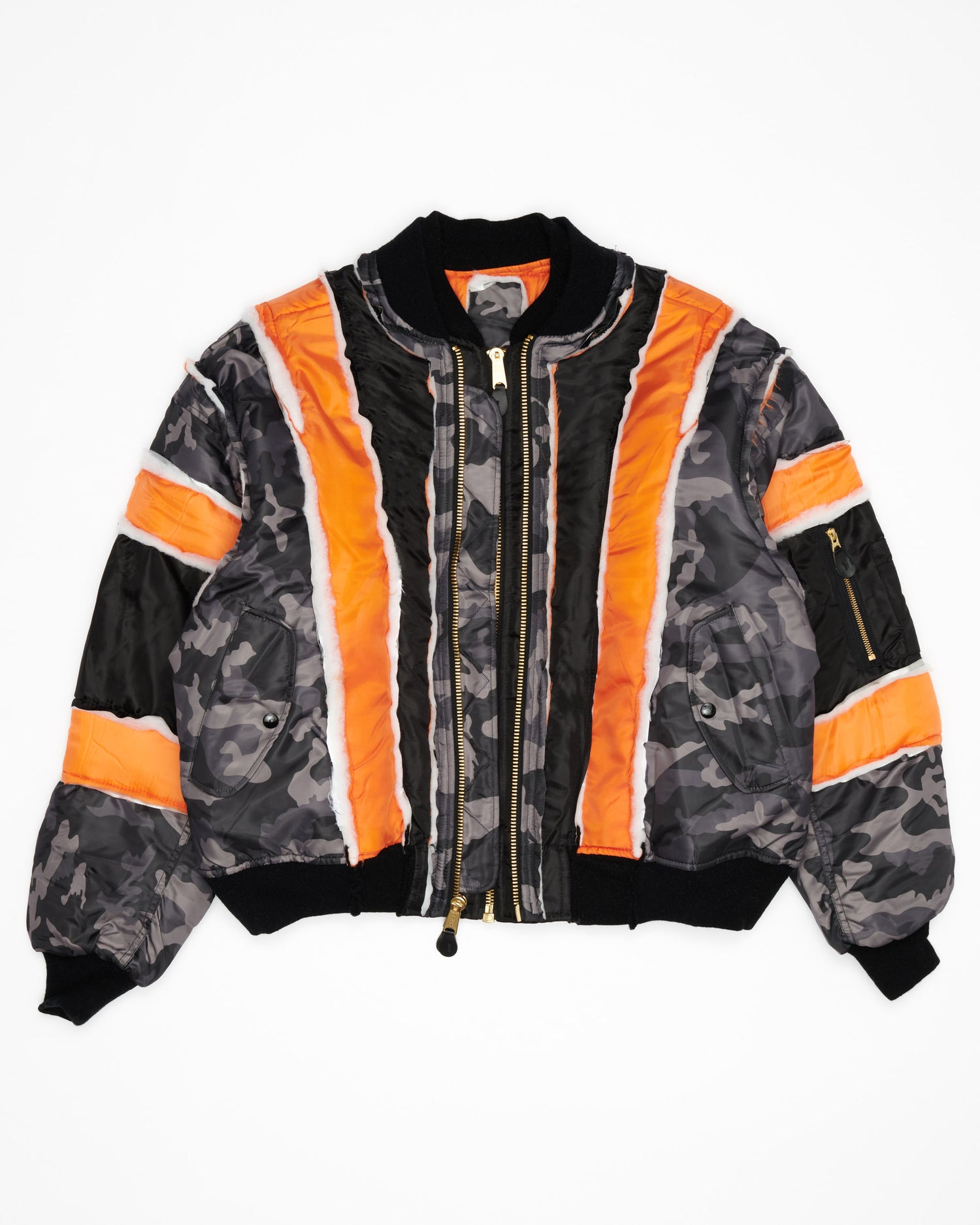 Grey Camo/Black Raw Panel Bomber Jacket