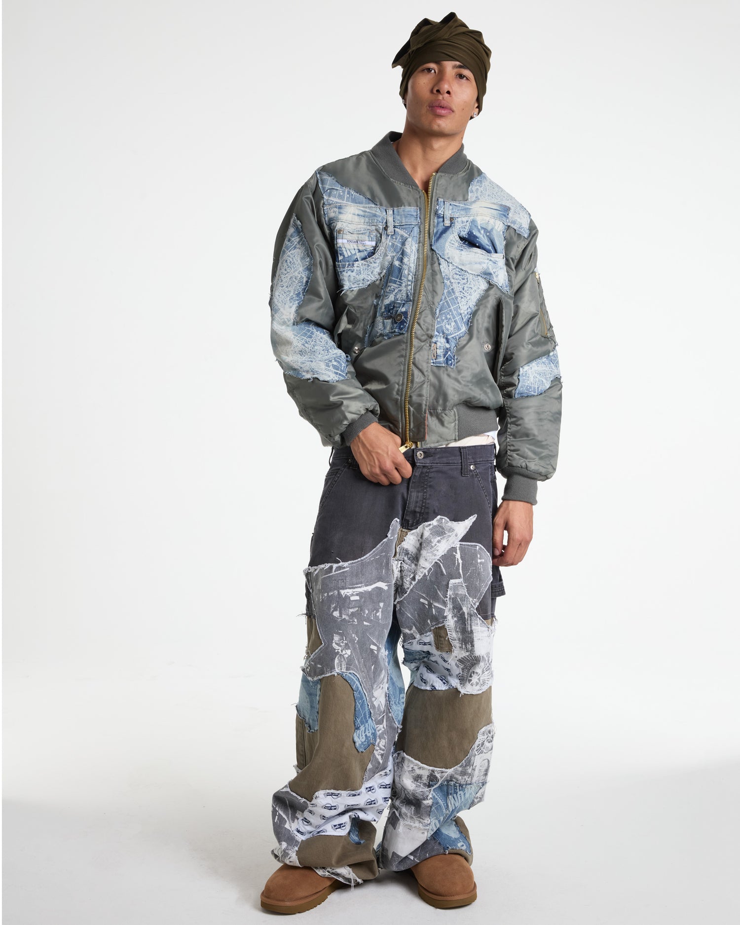 Map Denim Bomber Jacket