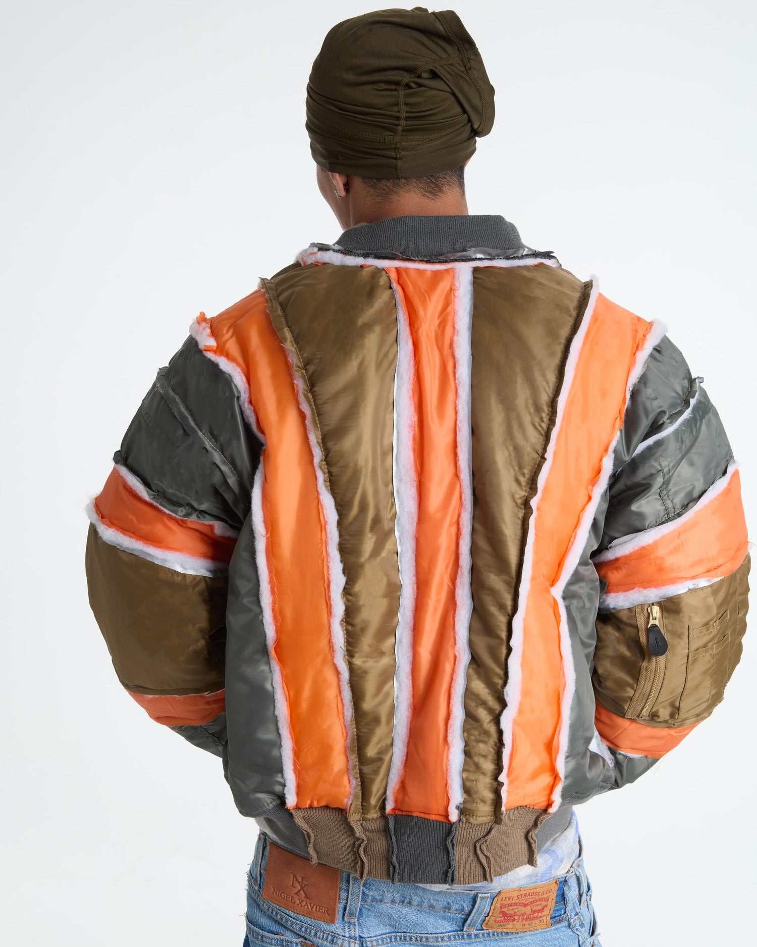 Olive/Gold Raw Panel Bomber Jacket