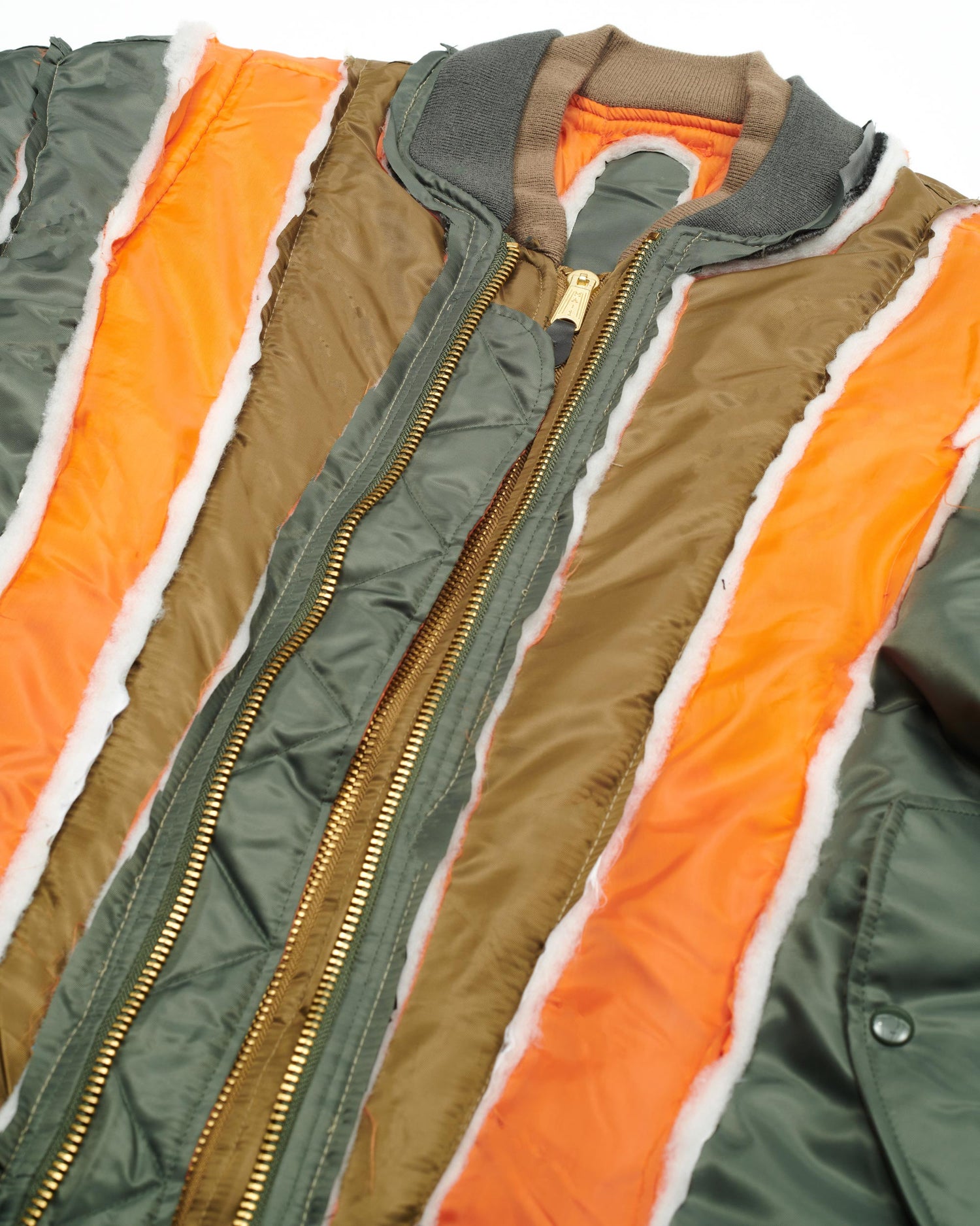 Olive/Gold Raw Panel Bomber Jacket