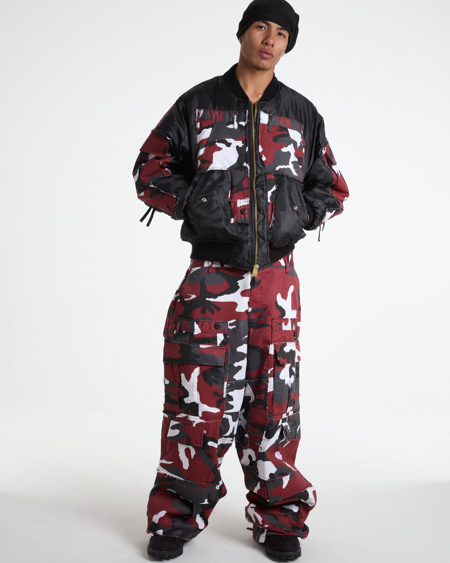 Red Camo Cargo Bomber Jacket