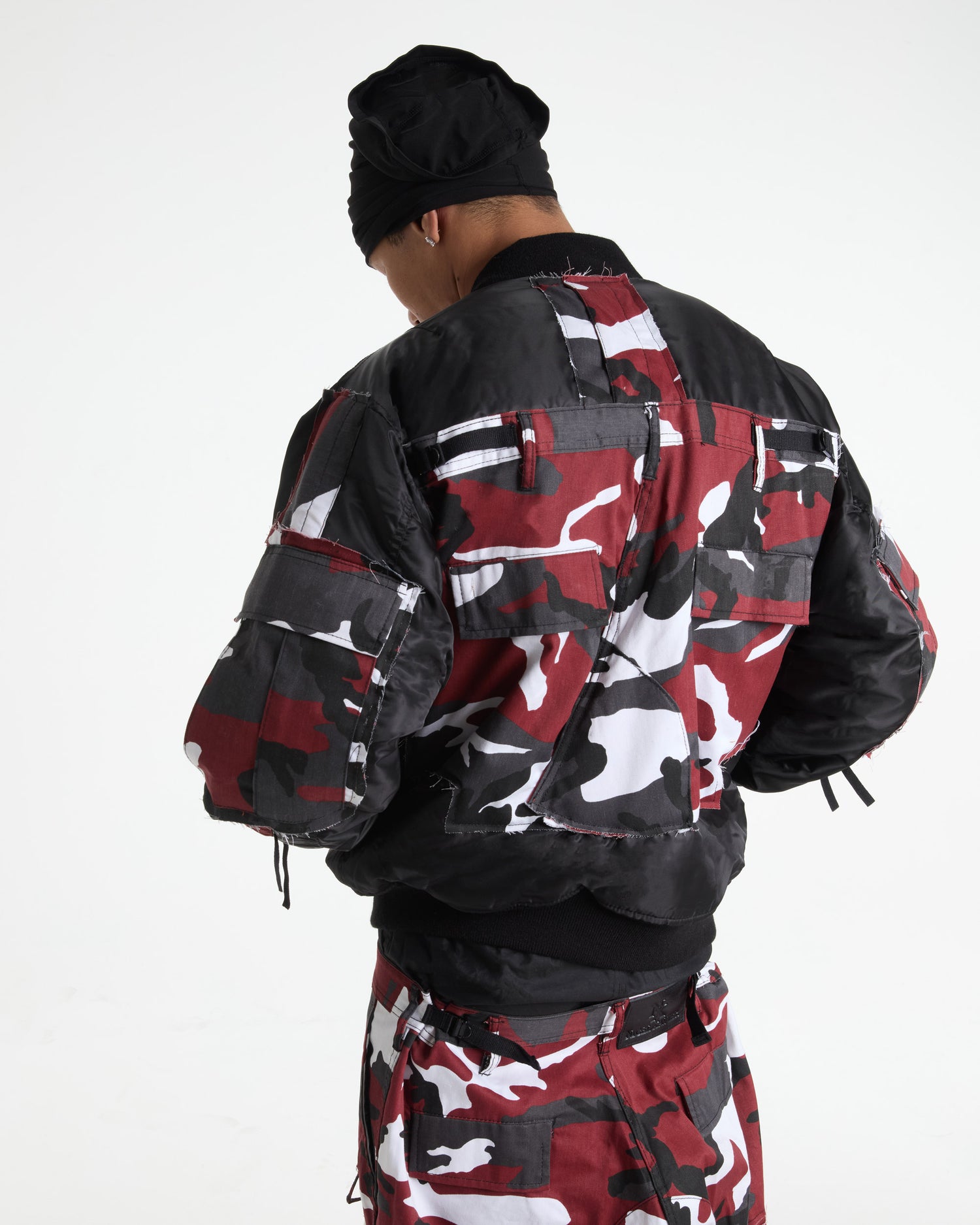 Red Camo Cargo Bomber Jacket