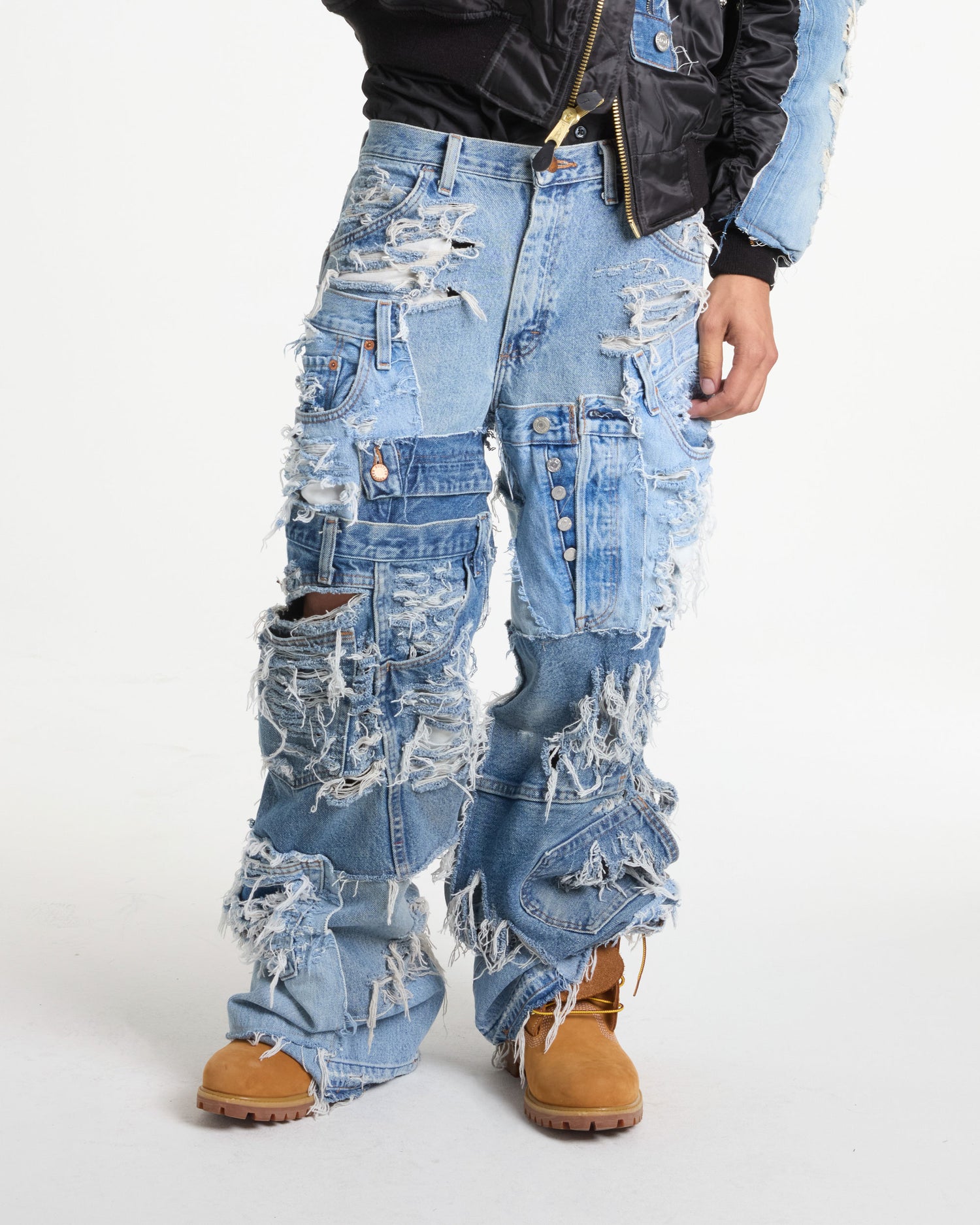 Distressed Patchwork Denim Jeans (Light Version)